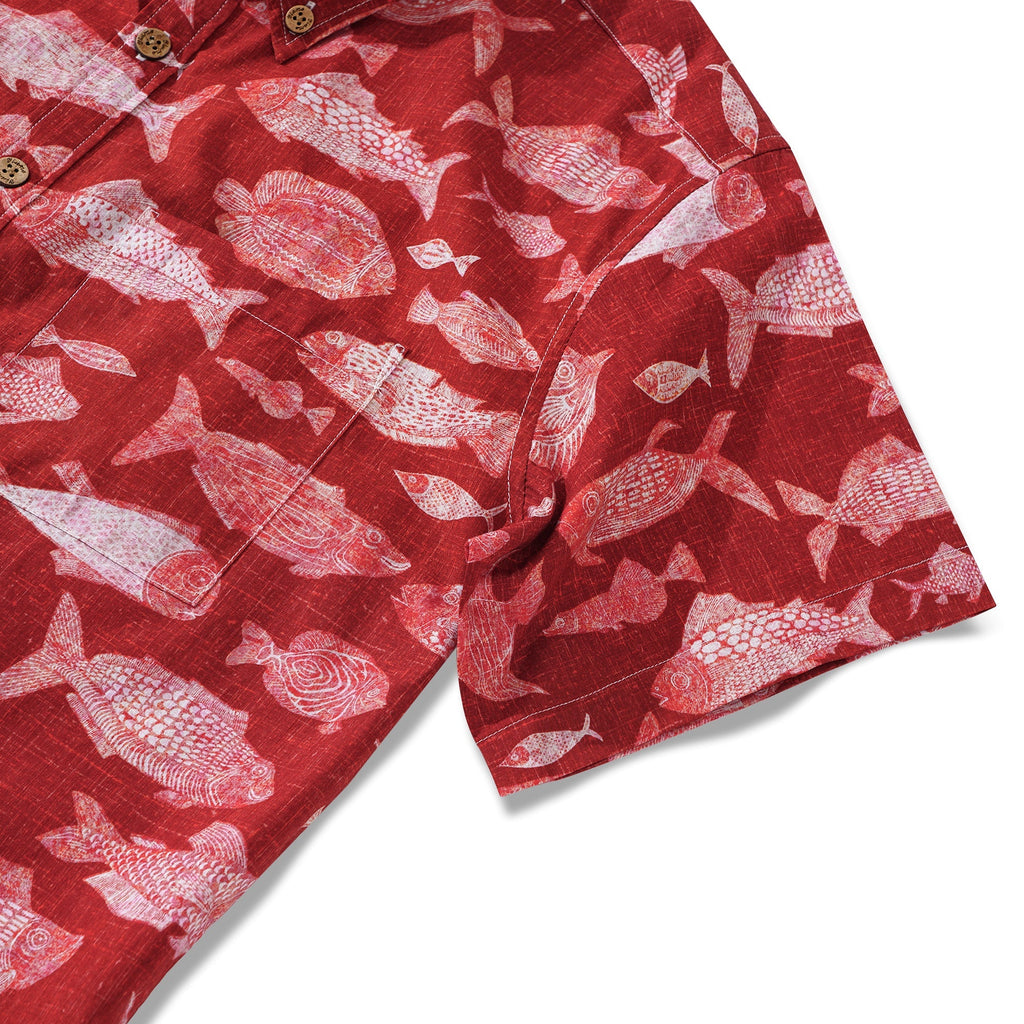 Men's Red Fish Hawaiian Shirt 100% Cotton Button-down Short Sleeve Aloha Shirt For Gift By Huan huan