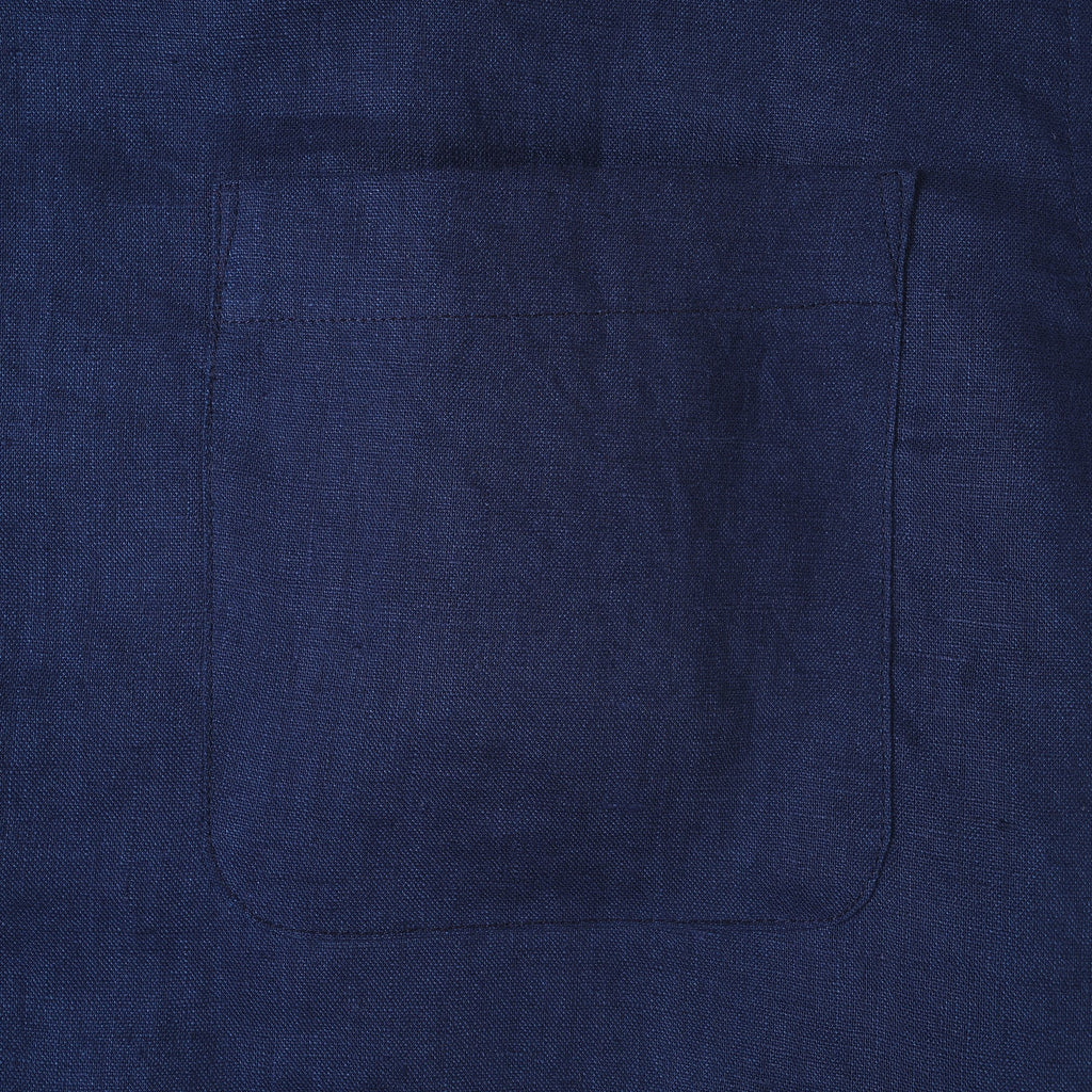 Men's Basic Shirt Short Sleeve Camp Collar 100% Linen Navy Blue Solid Color