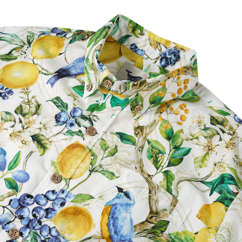 Men's Sicilian Lemon Shirt Button-down Hawaiian Shirt Short Sleeve 100% Cotton Sicilian Lemon Tree Fantasy By Huan huan