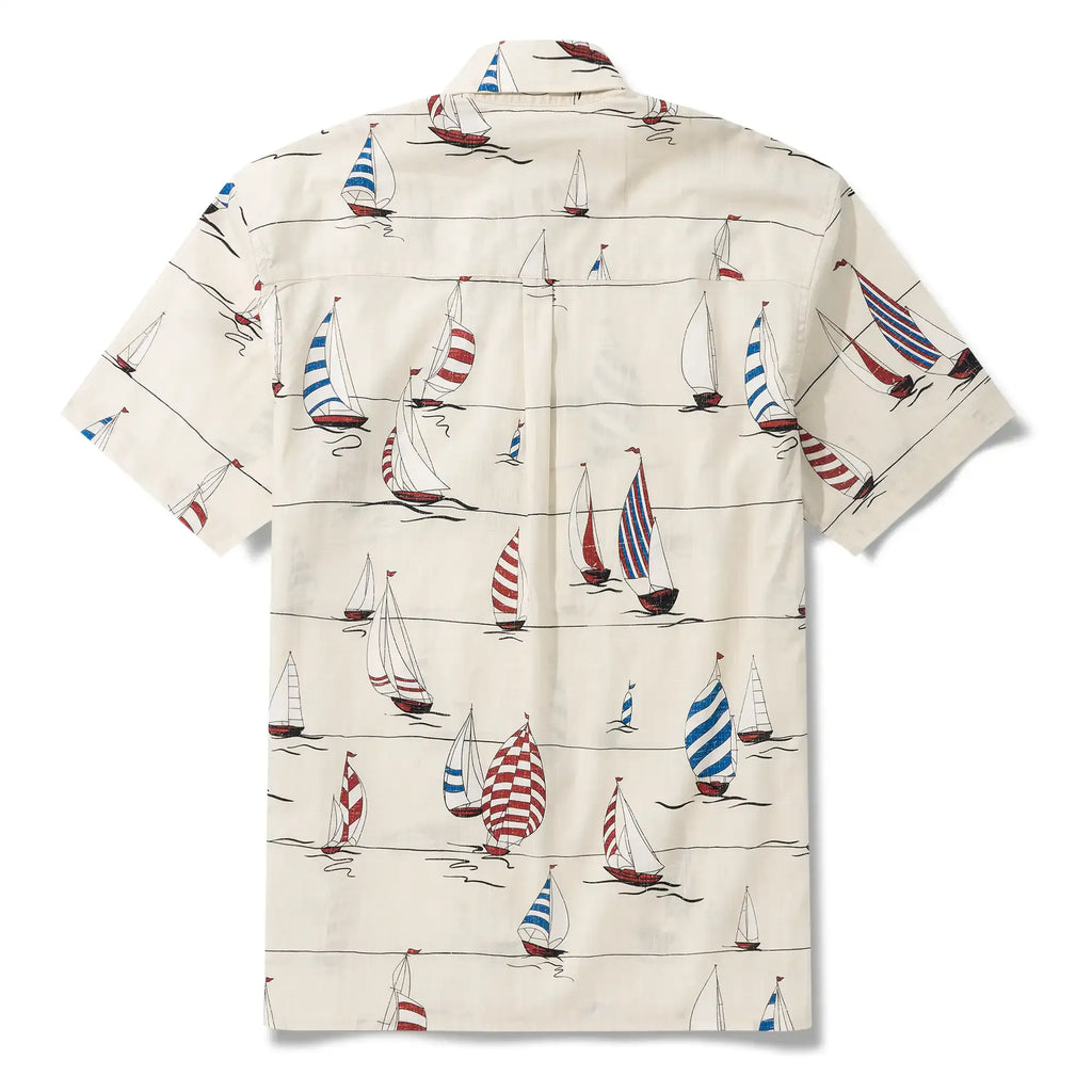 Men's Hawaiian Shirt Short Sleeve Button-down 100% Cotton Blue Aloha Sail into the Horizon By Huan huan