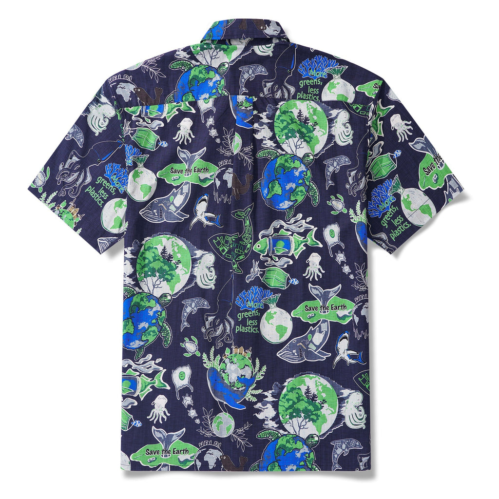 Men's Hawaiian Shirt Short Sleeve Button-down 100% Cotton Aloha Save Earth By Yana