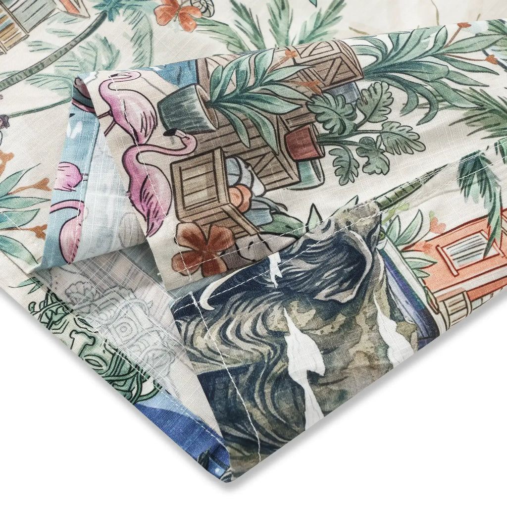 Men's Hawaiian Shirt Short Sleeve Button-down 100% Cotton Green Aloha Hidden Paradise By Huan huan