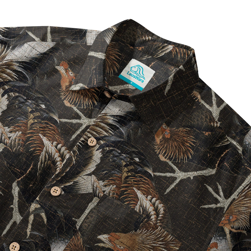 LeosWare® Men's Hawaiian Shirt Short Sleeve Button-up 100% Cotton Aloha Ancient-pattern Rooster Ode By Dudu