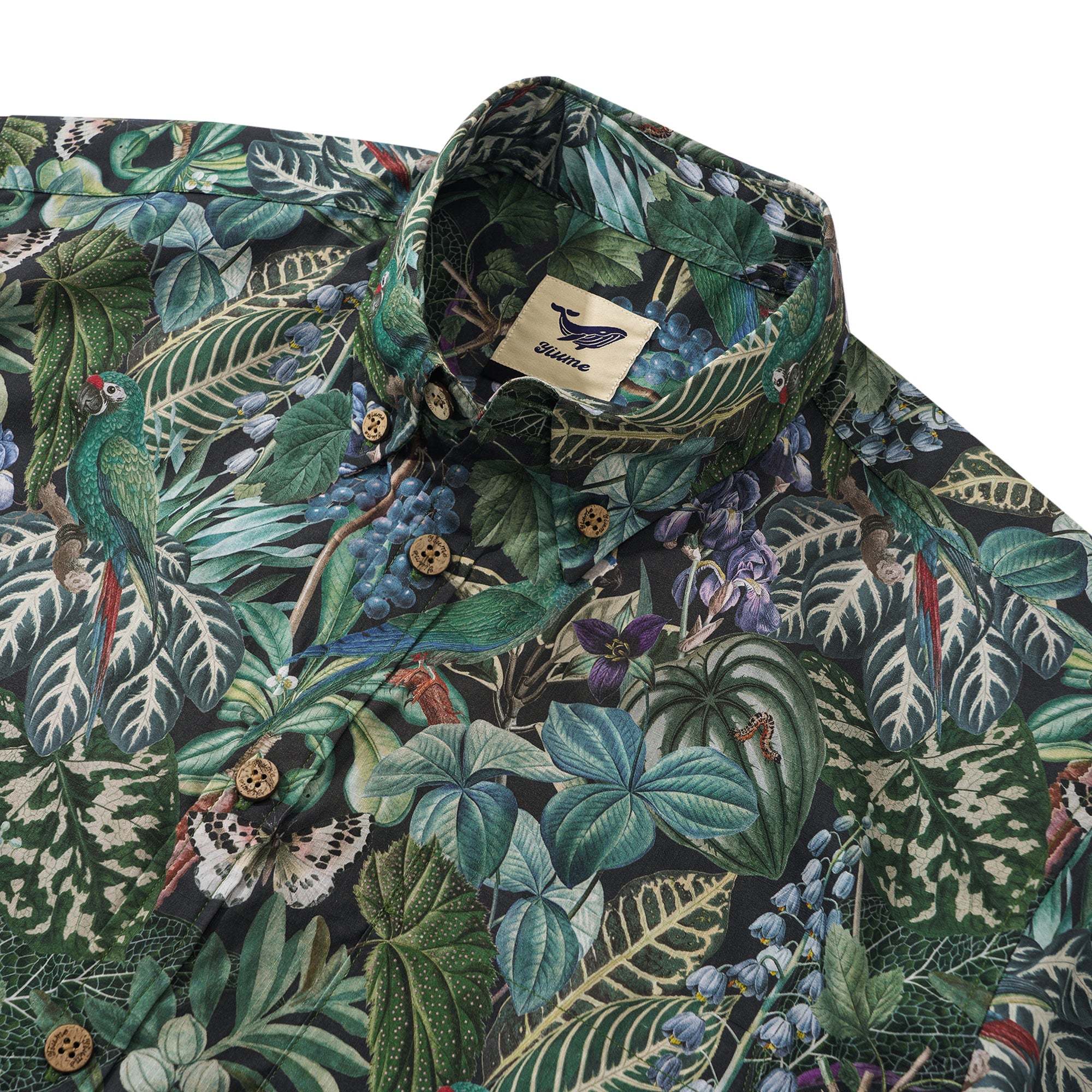 Men's Hawaiian Shirt Short Sleeve Button-down 100% Cotton Green Aloha Jungle Whispers By Cigar