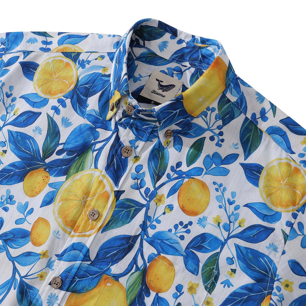 Yiume Hawaiian Shirt For Men Button-down Lemon Shirt Short Sleeve 100% Cotton Shirt Summer Lemon By Sun