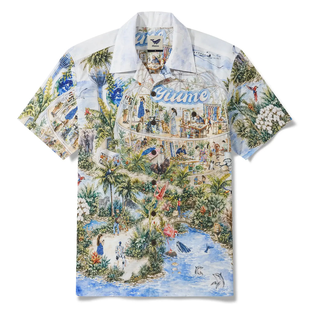 4th Anniversary Men's Hawaiian Shirt Short Sleeve Camp Collar 100% Cotton Blue Aloha Yiume Dream By The Coast By Huan huan