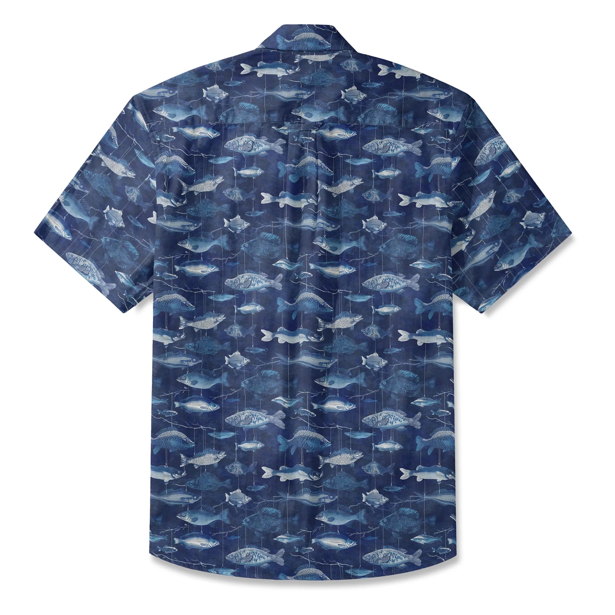 LeosWare® Men's Hawaiian Shirt Short Sleeve Button-up 100% Cotton Blue Aloha Blue Jazz Hanging Fish Pattern By Ann