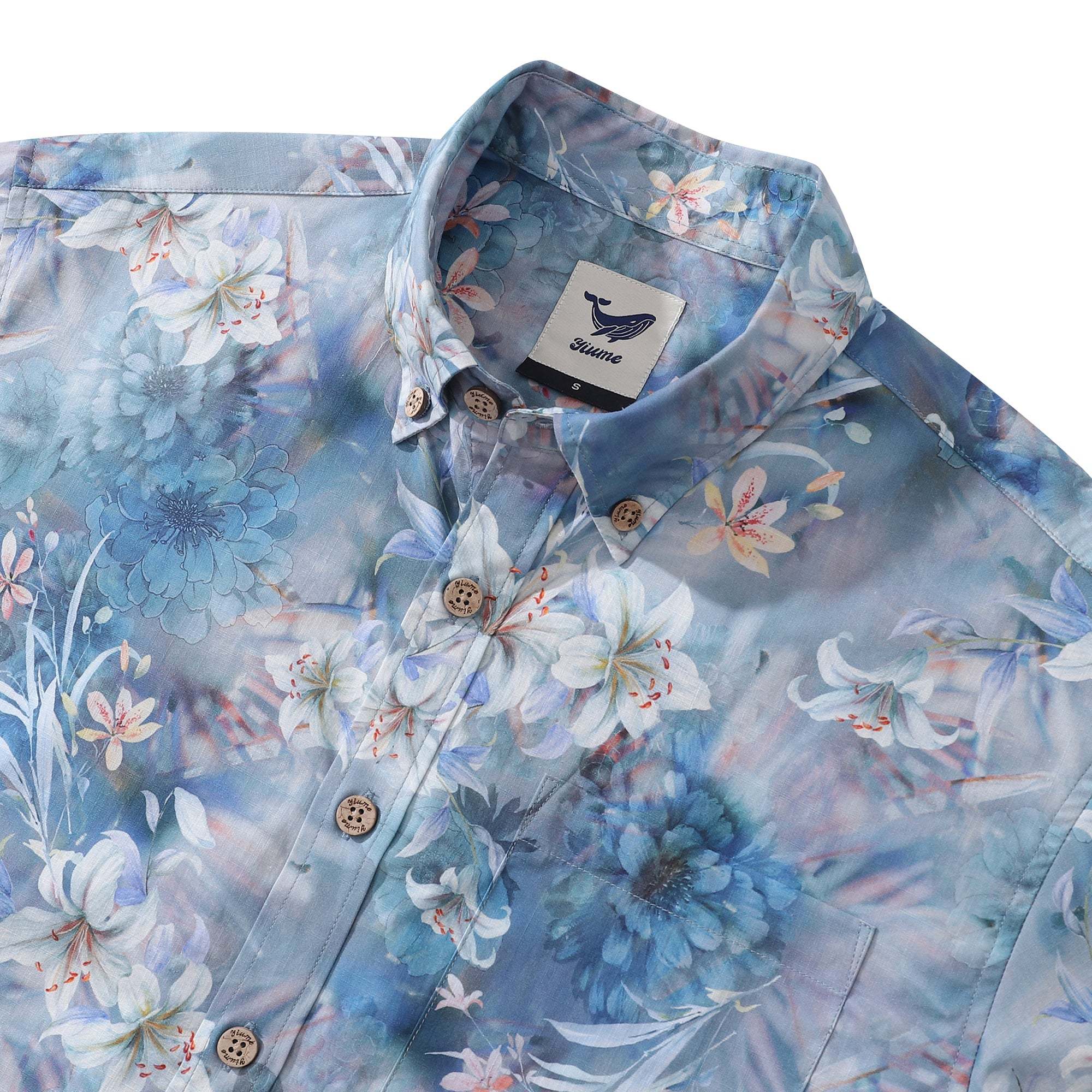 1950s Hawaiian Shirt For Men Floral Button-down Shirt Short Sleeve 100% Cotton Shirt Floral Whispers In The Mist By Cigar