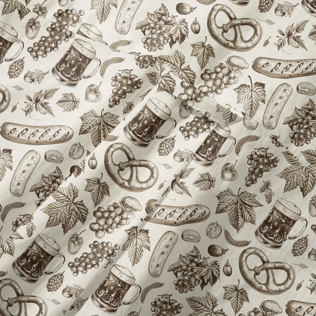 LeosWare® Men's Hawaiian Shirt Short Sleeve Button-up 100% Cotton Beige Aloha Vintage Oktoberfest Sketch By Ann