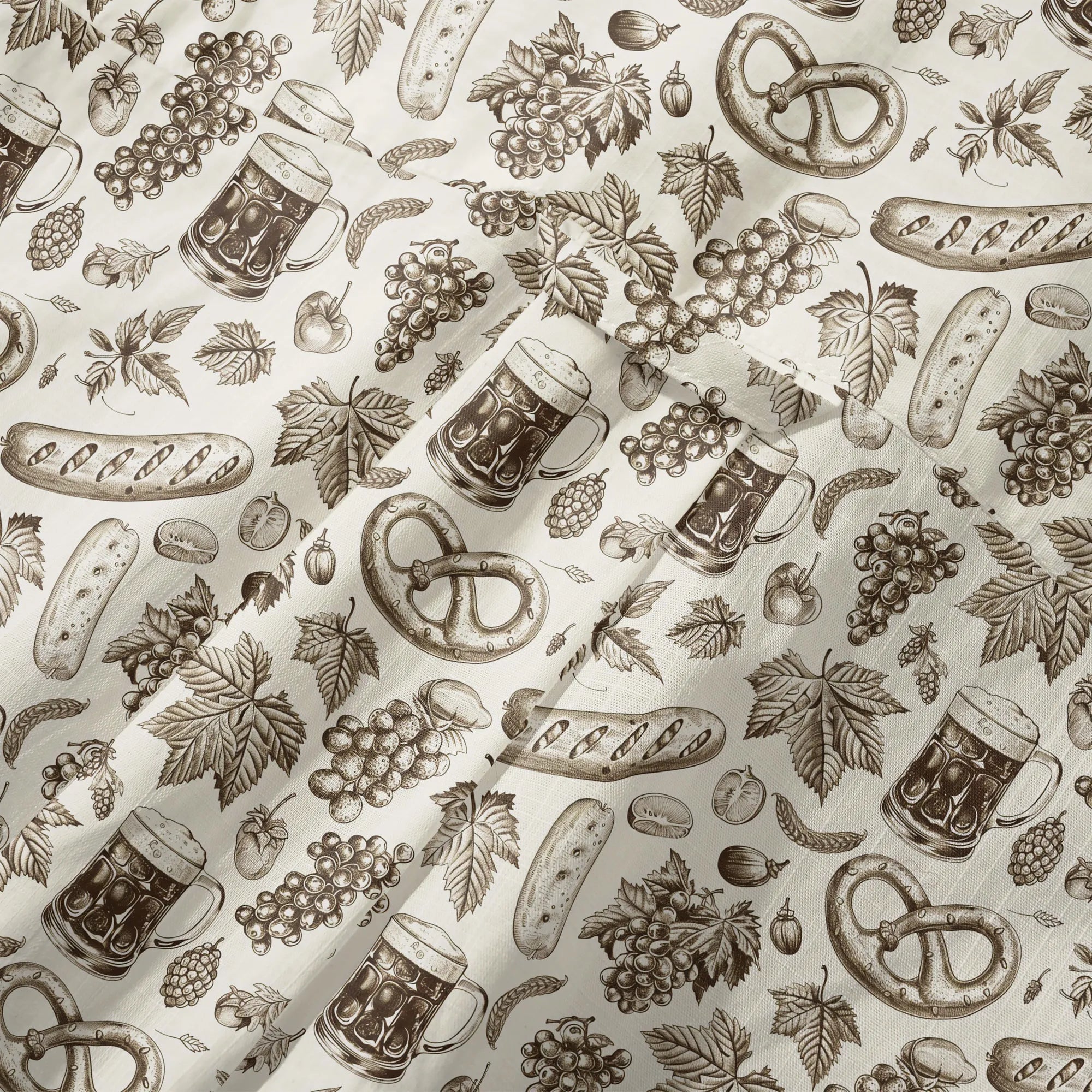 LeosWare® Men's Hawaiian Shirt Short Sleeve Button-up 100% Cotton Beige Aloha Vintage Oktoberfest Sketch By Ann