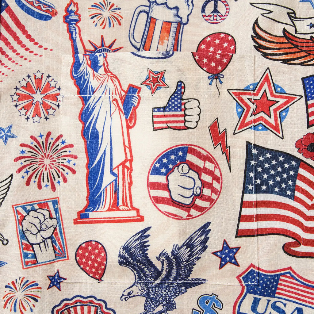 Men's Hawaiian Shirt Short Sleeve Button-down 100% Cotton Blue Red Aloha Liberty’s Patriot Canvas By Cigar