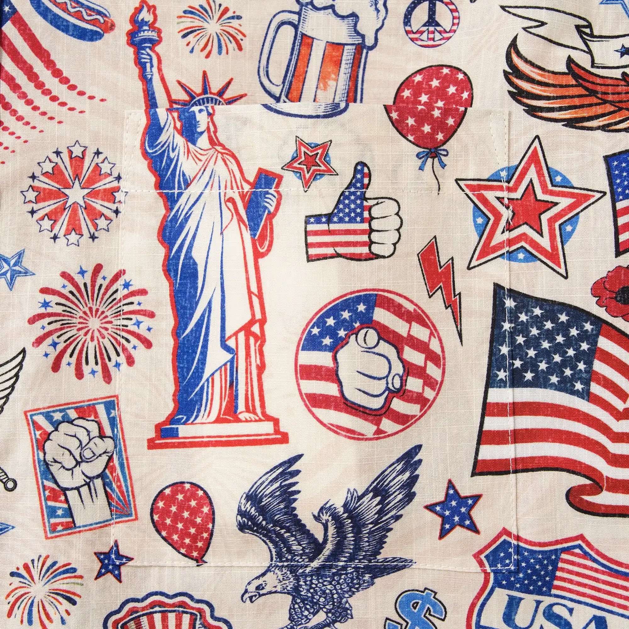 Men's Hawaiian Shirt Short Sleeve Button-down 100% Cotton Blue Red Aloha Liberty’s Patriot Canvas By Cigar