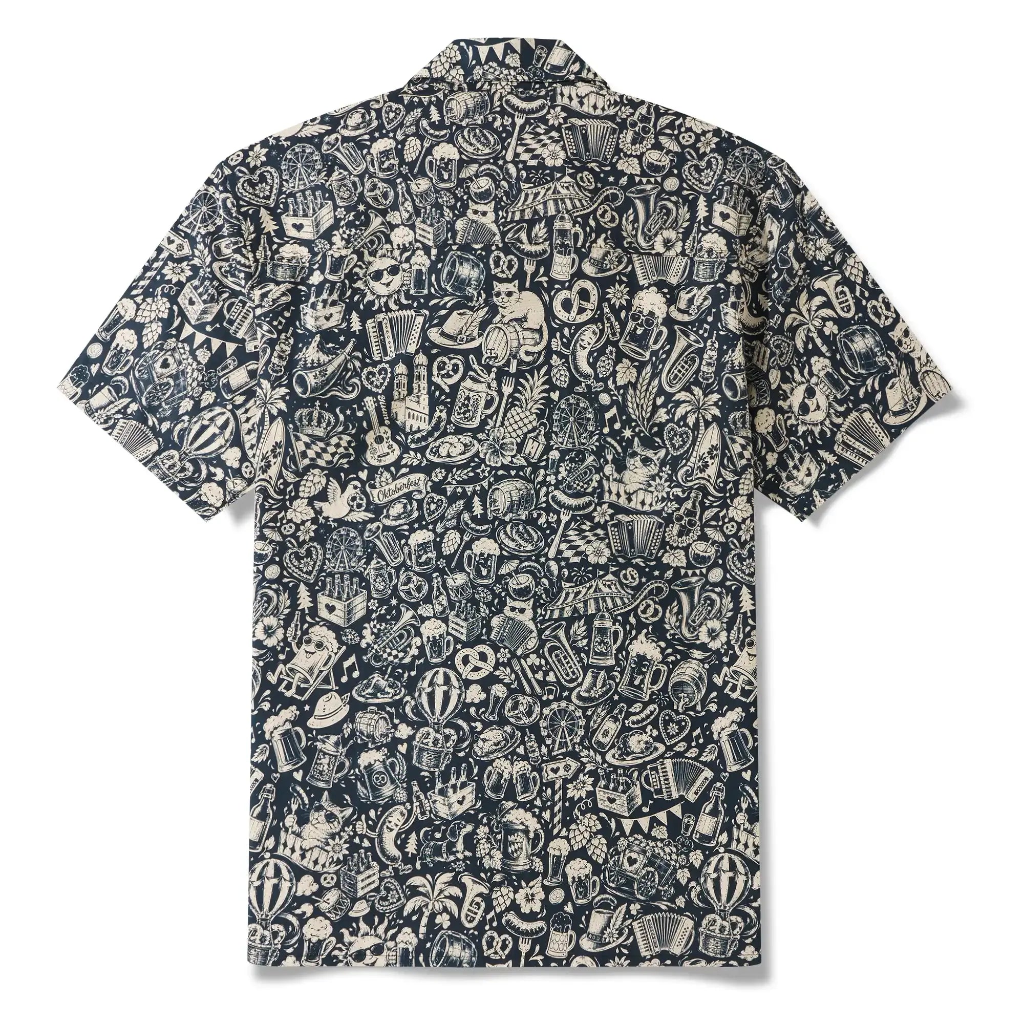 Men's Hawaiian Shirt Short Sleeve Camp Collar 100% Cotton Blue Aloha Vintage Beer Festival Cheer - Blue By Cigar