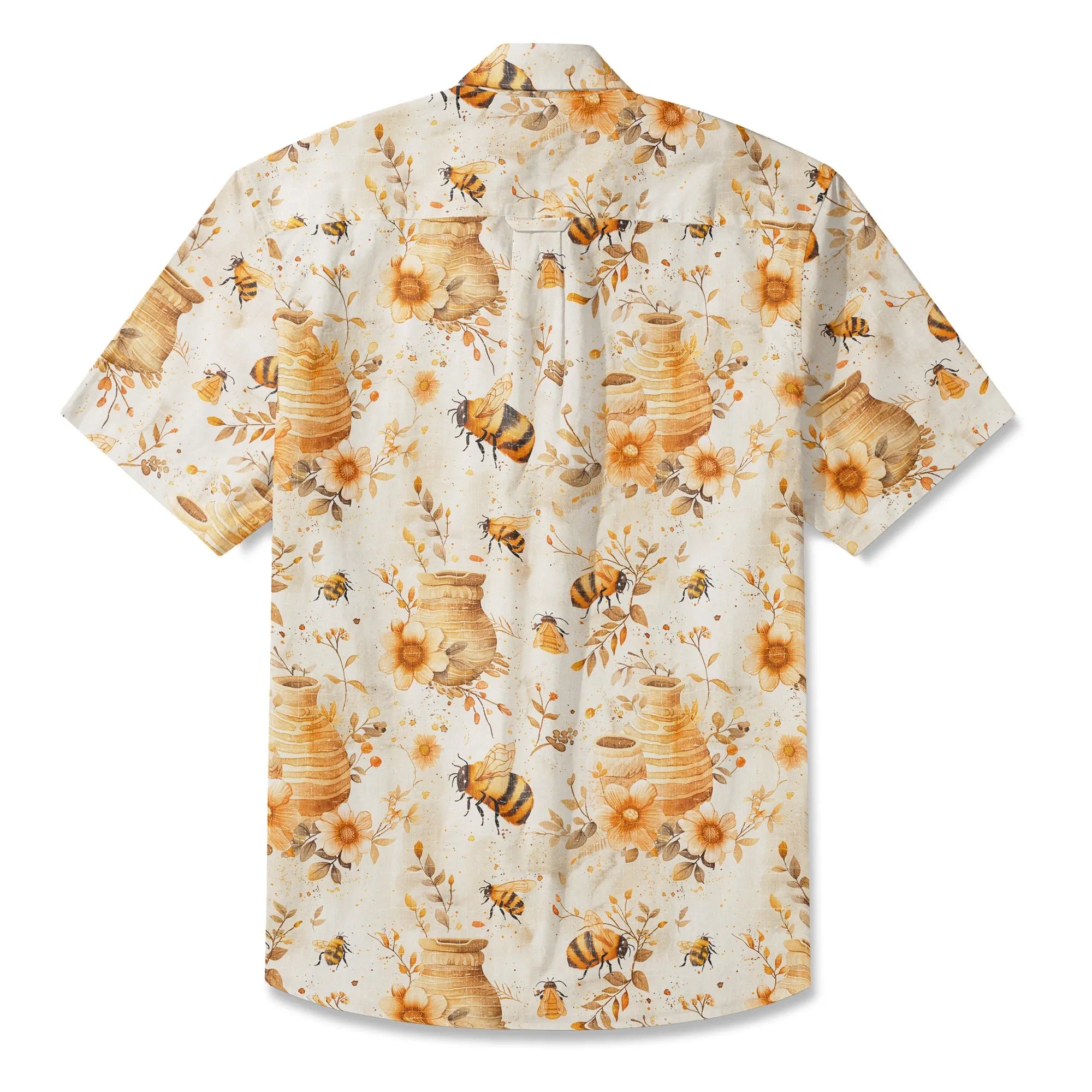 LeosWare® Men's Hawaiian Shirt Short Sleeve Button-up 100% Cotton Yellow Aloha Autumn Harvest In The Honey Garden Bee By Ann