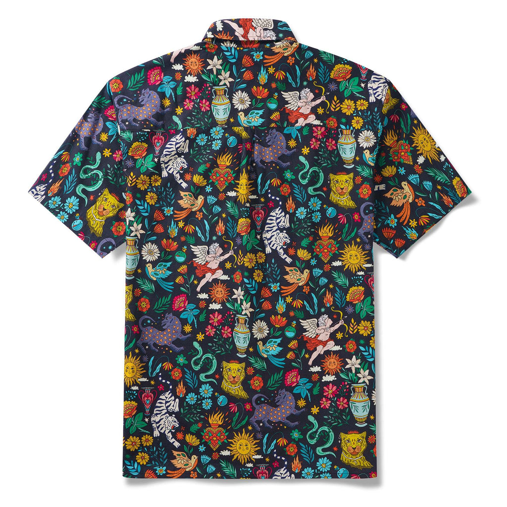 Valentine's Day Gift Mythical Adventure 100% Cotton Men's Short Sleeve Button-down Shirt Aloha Hawaiian Cupid's Curious Voyage By Susie