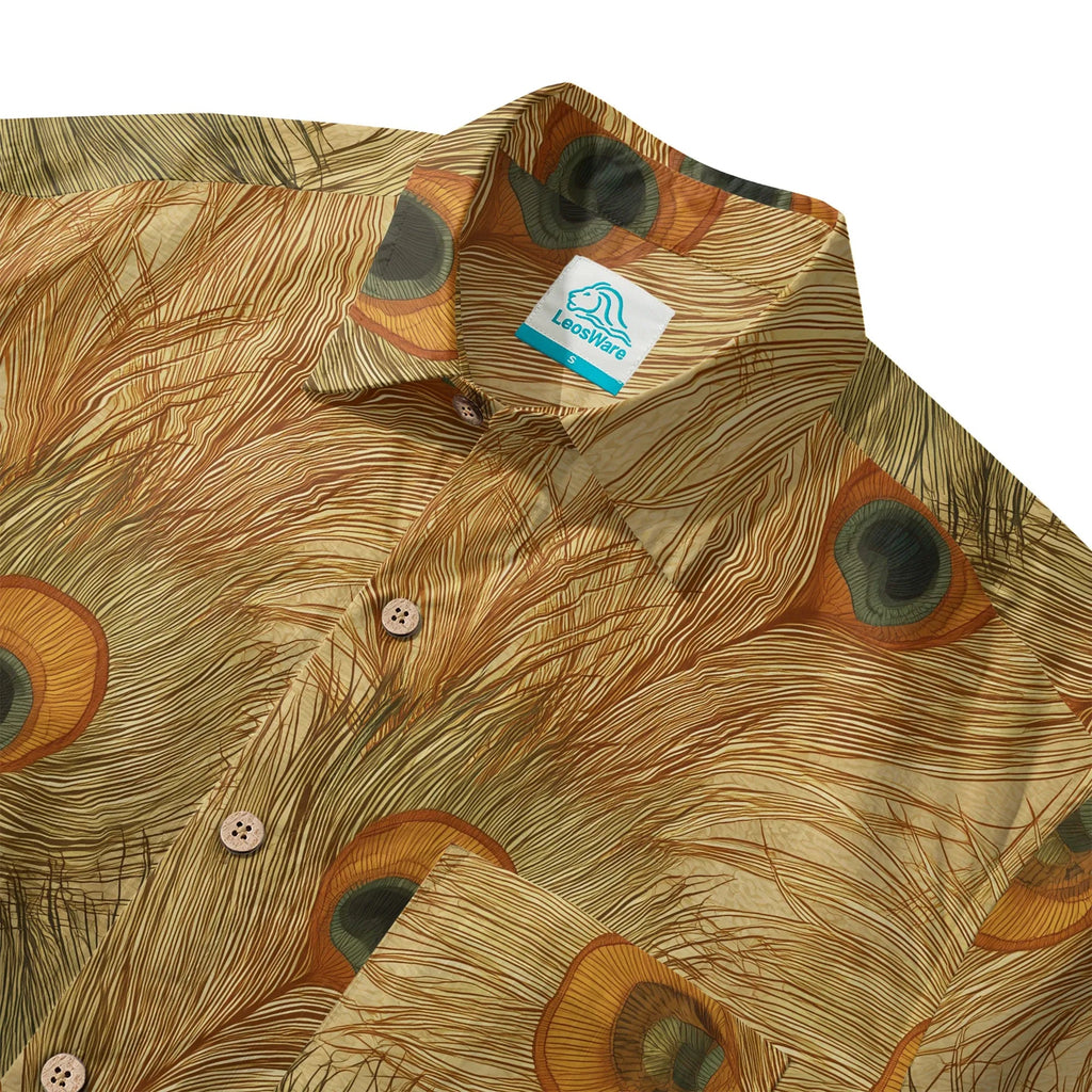 LeosWare® Chemise Hawaïenne pour Homme à Manches Courtes Boutonnée 100 % Coton Jaune Aloha Ocre Or Plume de Pinson par Ann