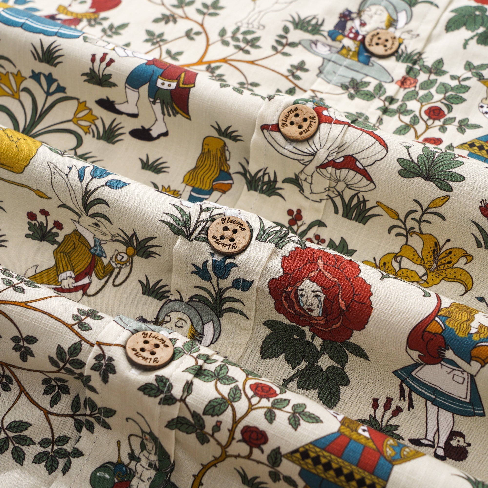 Men's Hawaiian Shirt Short Sleeve Button-down 100% Cotton Beige Aloha Alice's Wonderland By Zeke