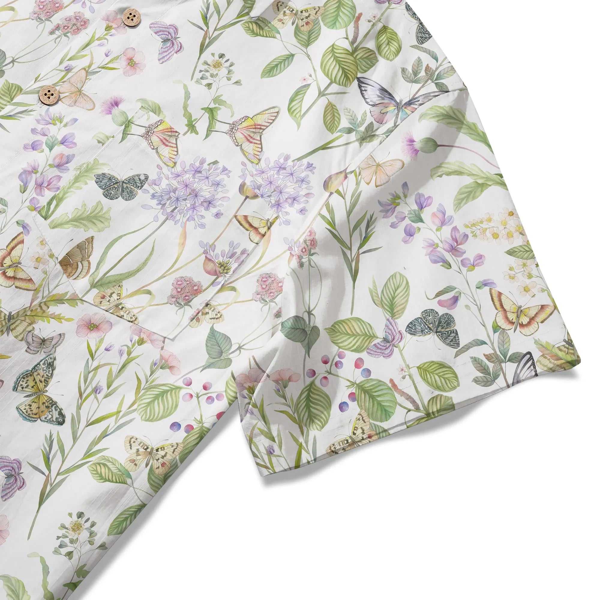 LeosWare® Men's Hawaiian Shirt Short Sleeve Button-up 100% Cotton Green Aloha Butterfly And Floral Fantasy By Huan huan