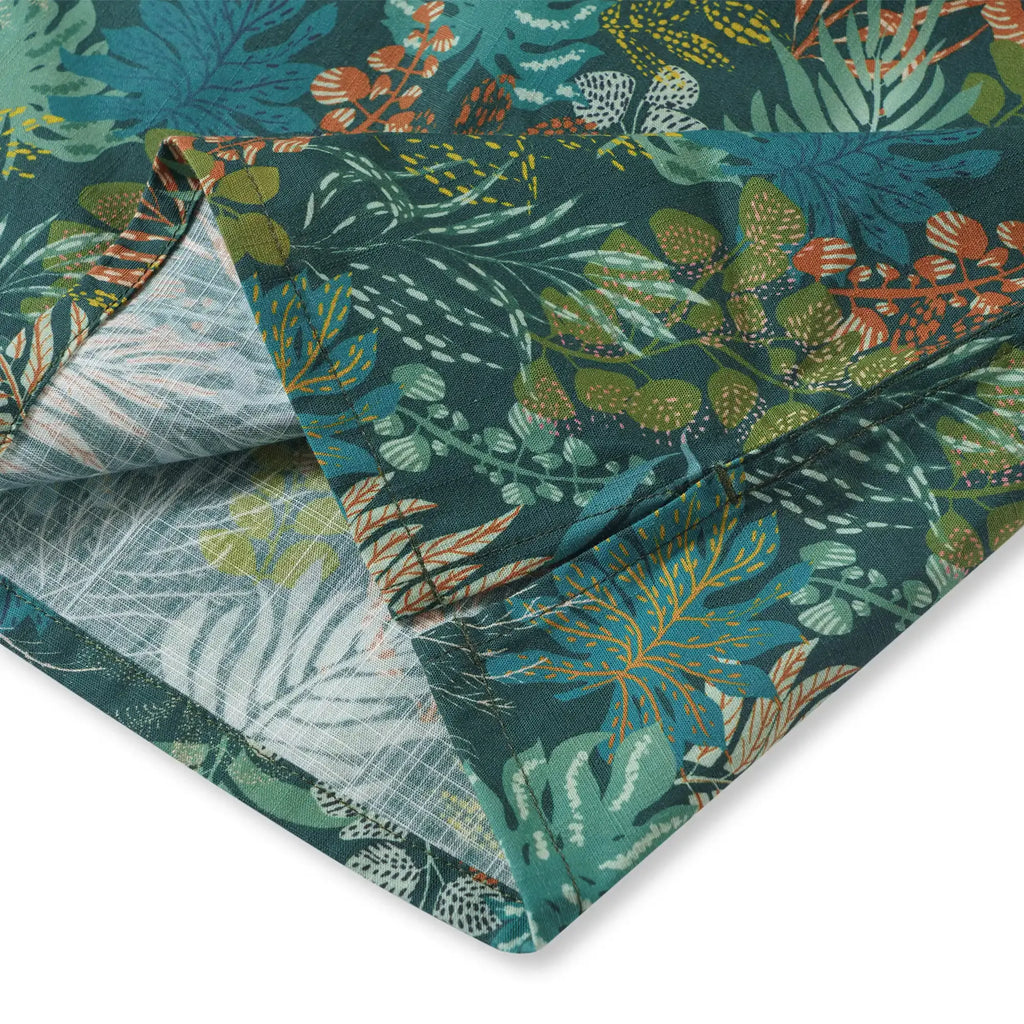 Men's Hawaiian Shirt Short Sleeve Button-down 100% Cotton Green Shirt Aloha Tropical Night Emerald Leaves By Annick