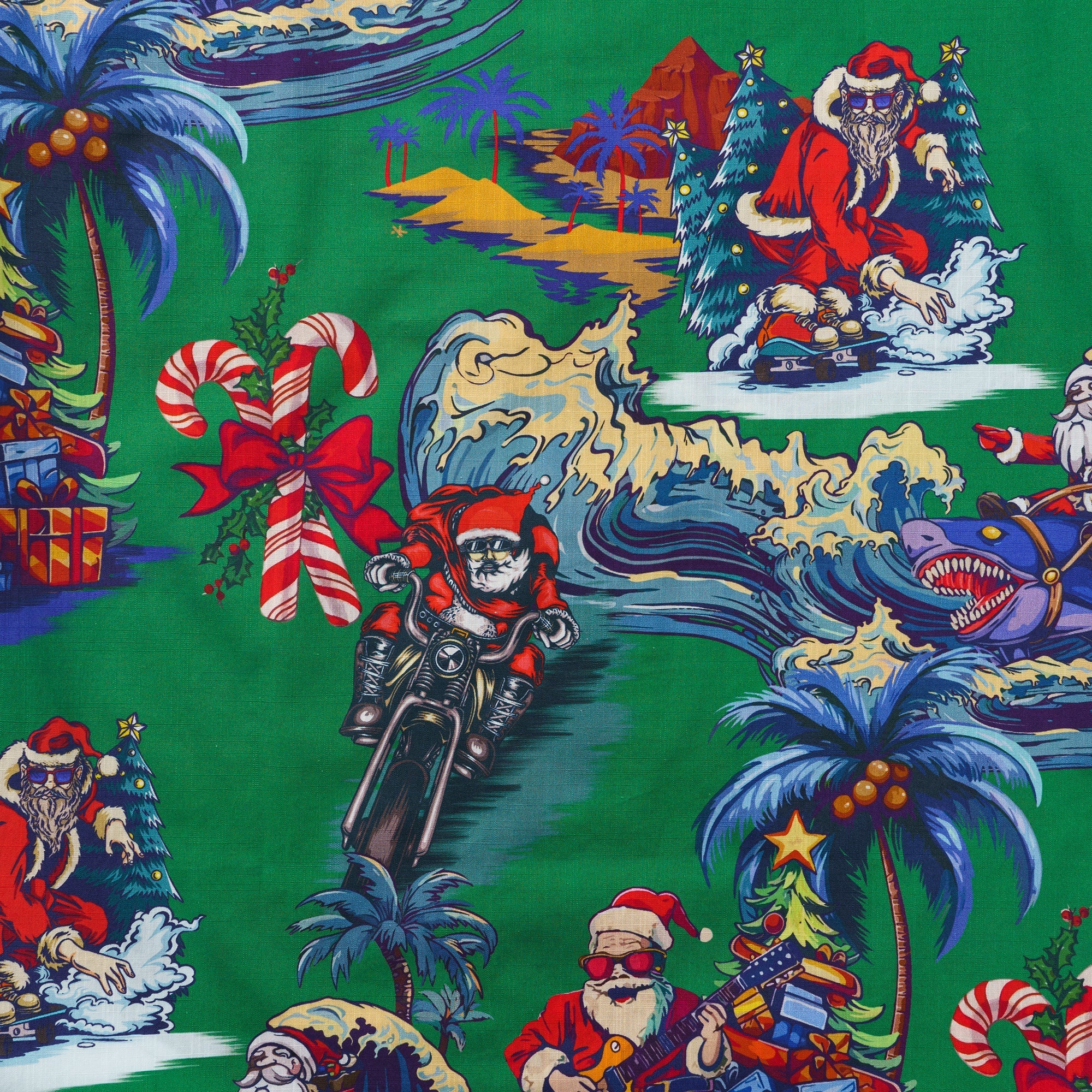 Christmas Santa Claus in Hawaii 100% Cotton Men's Aloha Hawaiian Short Sleeve Camp Collar Shirt By Yana