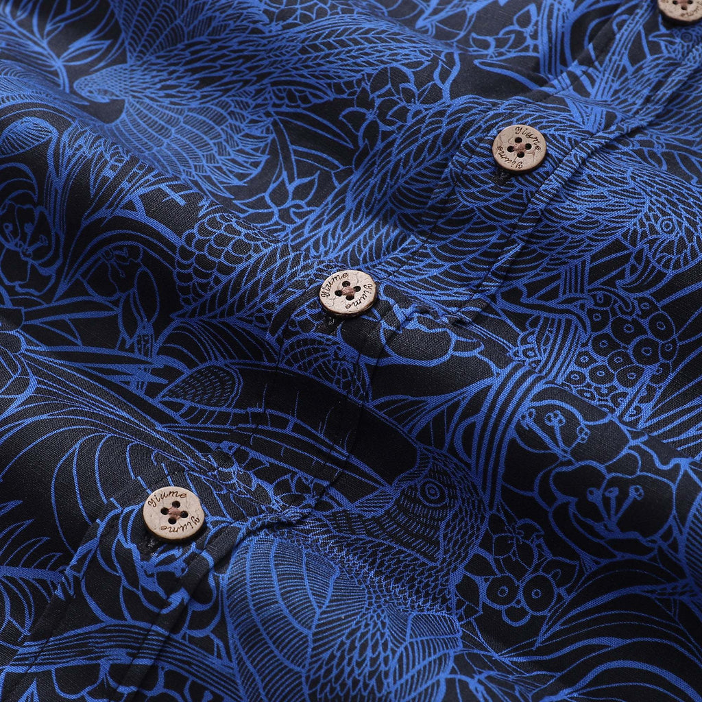 Dark Blue Tropical Hawaiian Shirt For Men Short Sleeve Button-down Shirt 100% Cotton Shirt By Sun