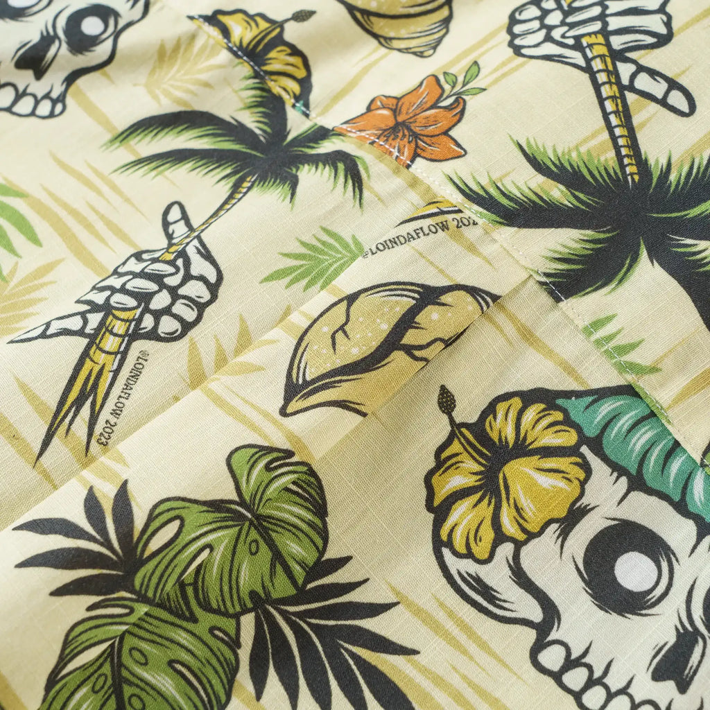 Men's Tropical Hawaiian Shirt 1990s Vintage Skull Shirt Short Sleeve Button-down100% Cotton Green Shirt Aloha Tropical Wilderness Skull By Laihha Organna