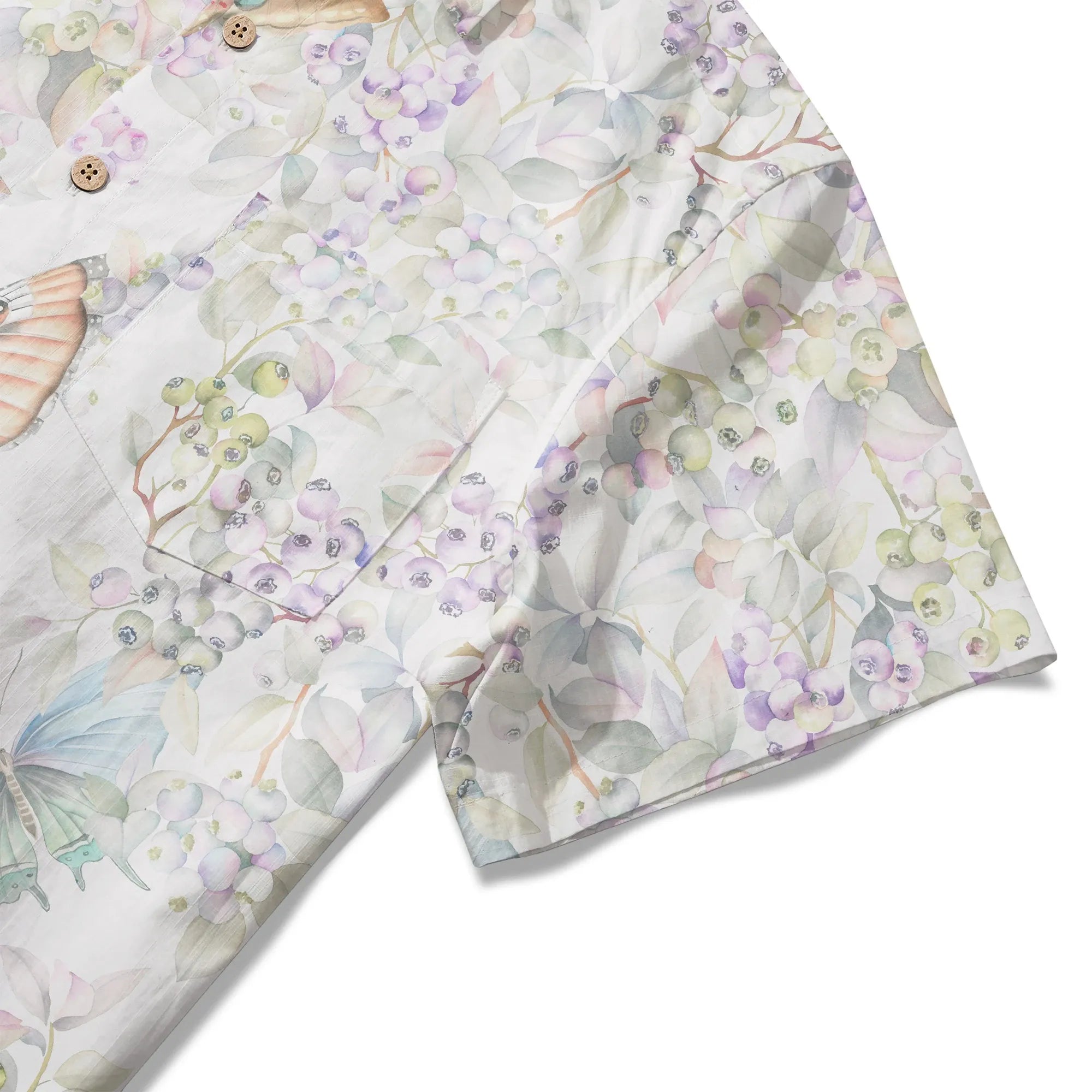 LeosWare® Men's Hawaiian Shirt Short Sleeve Button-up 100% Cotton Yellow Aloha Butterflies In The Garden By Huan huan