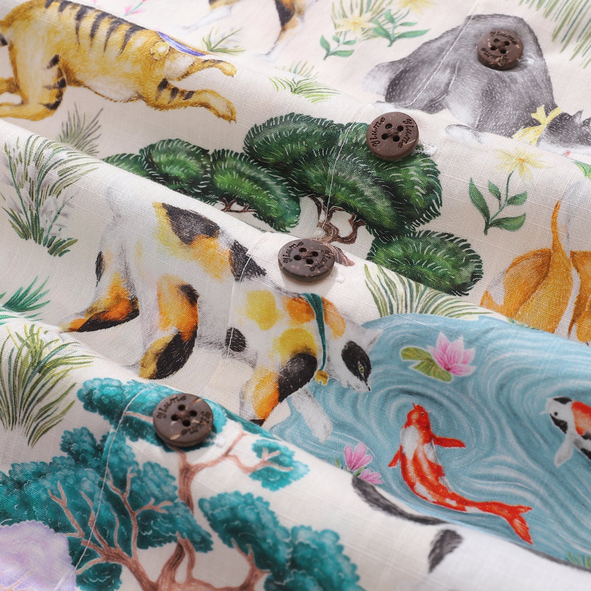 Japanese Hawaiian Shirt For Men Ukiyo-e Cats Print Shirt Camp Collar 100% Cotton Shirt Japanese Cat Garden By Catherine Rowe