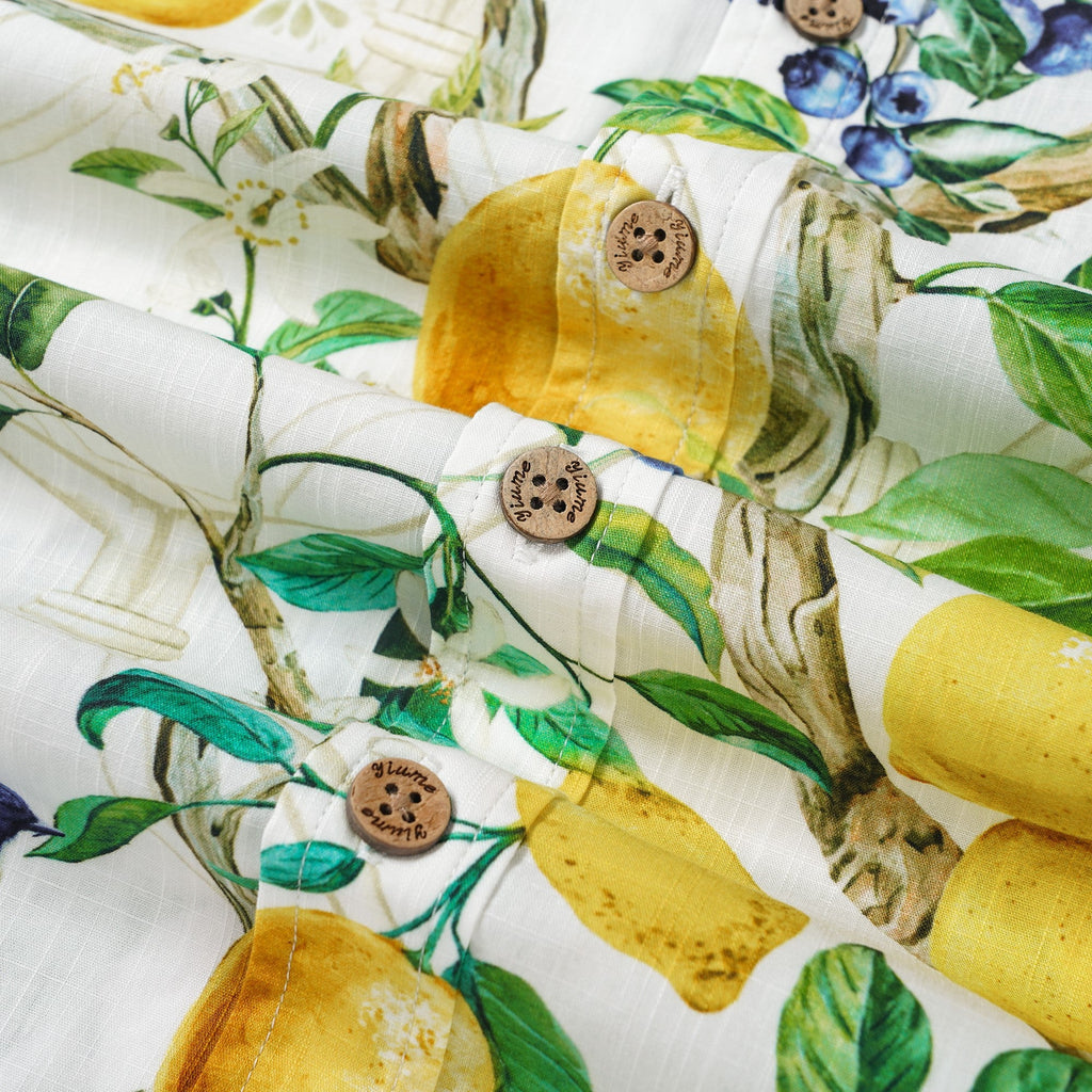 Men's Sicilian Lemon Shirt Button-down Hawaiian Shirt Short Sleeve 100% Cotton Sicilian Lemon Tree Fantasy By Huan huan
