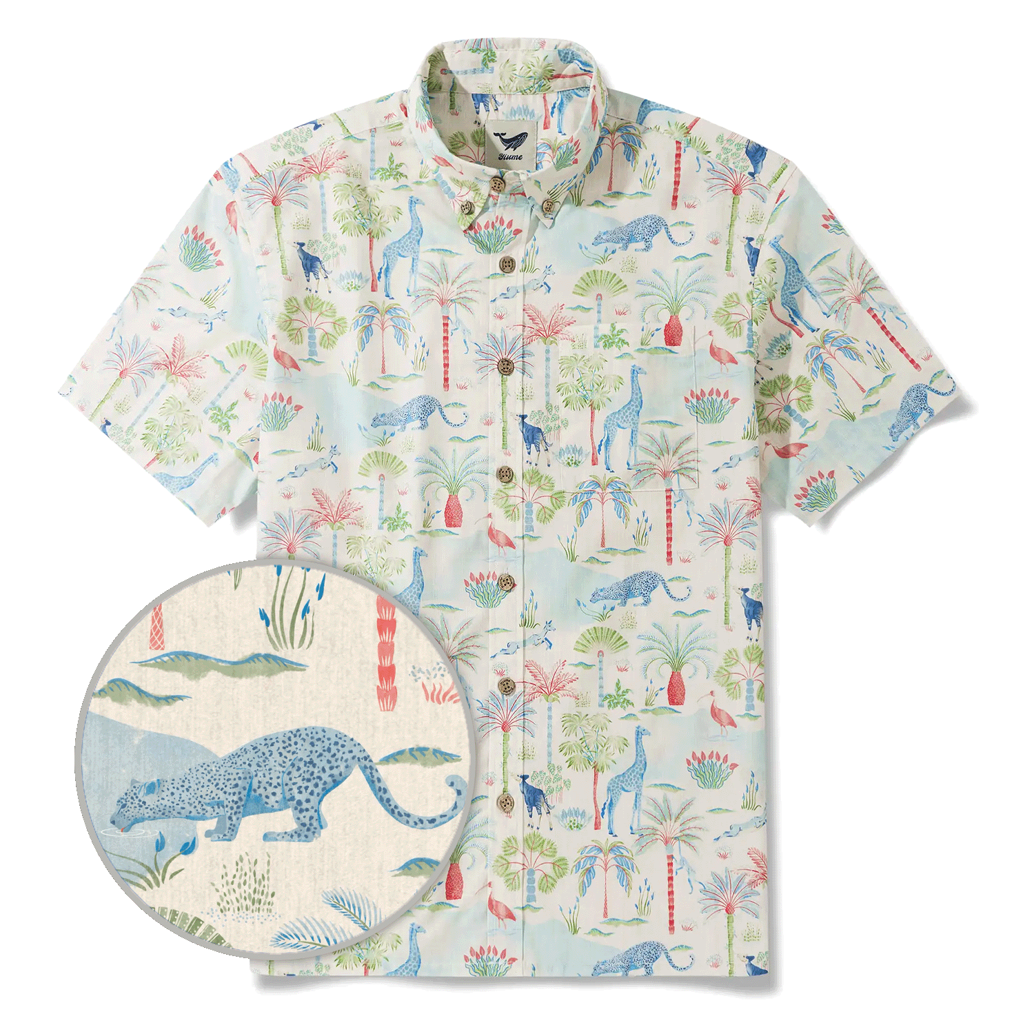 Men's Hawaiian Shirt Short Sleeve Button-down 100% Cotton Beige Aloha Talab Oasis Under The Palm Trees By House of Haricot