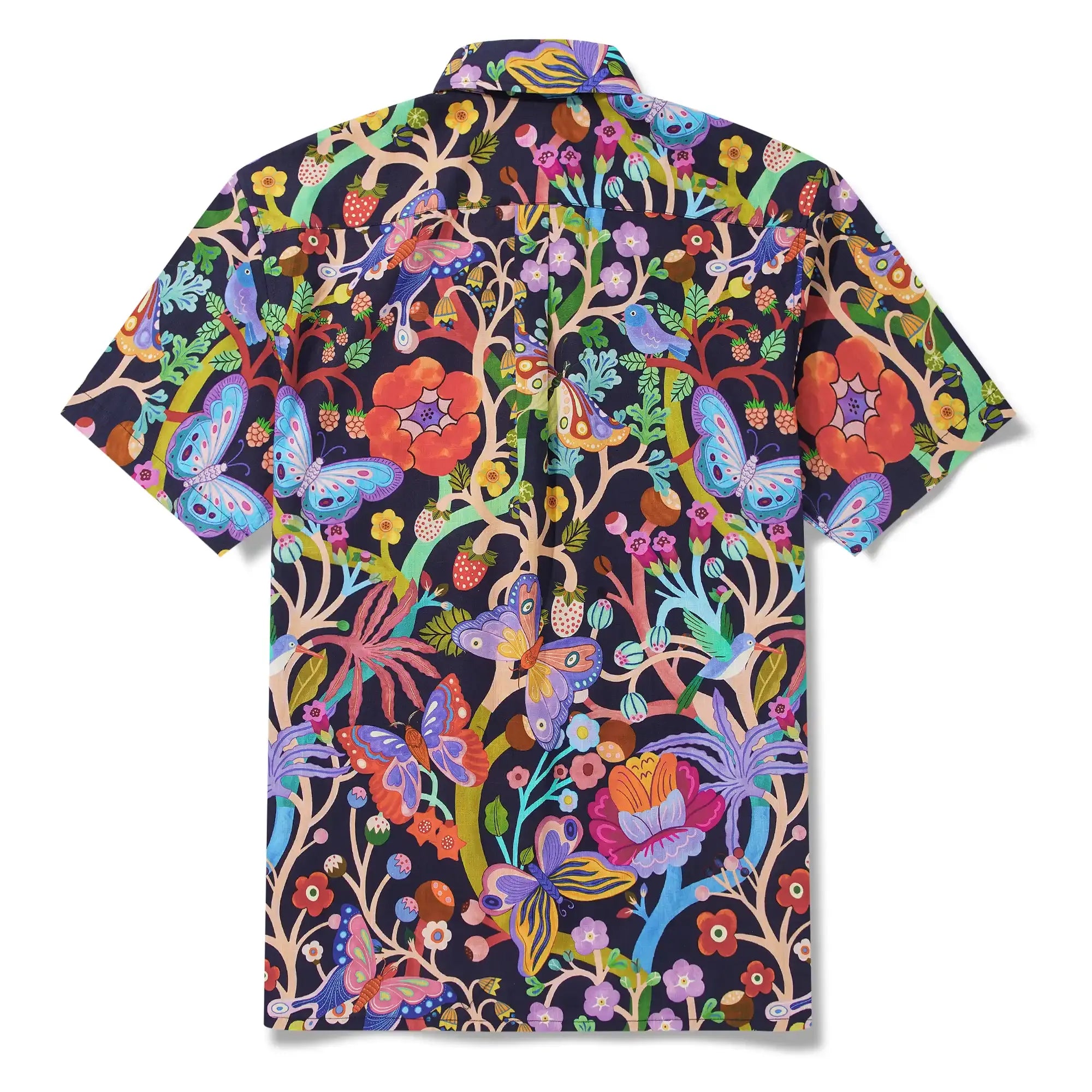 Men's Hawaiian Shirt Short Sleeve Button-down 100% Cotton Blue Aloha Dusk Butterfly Dance By Huan huan