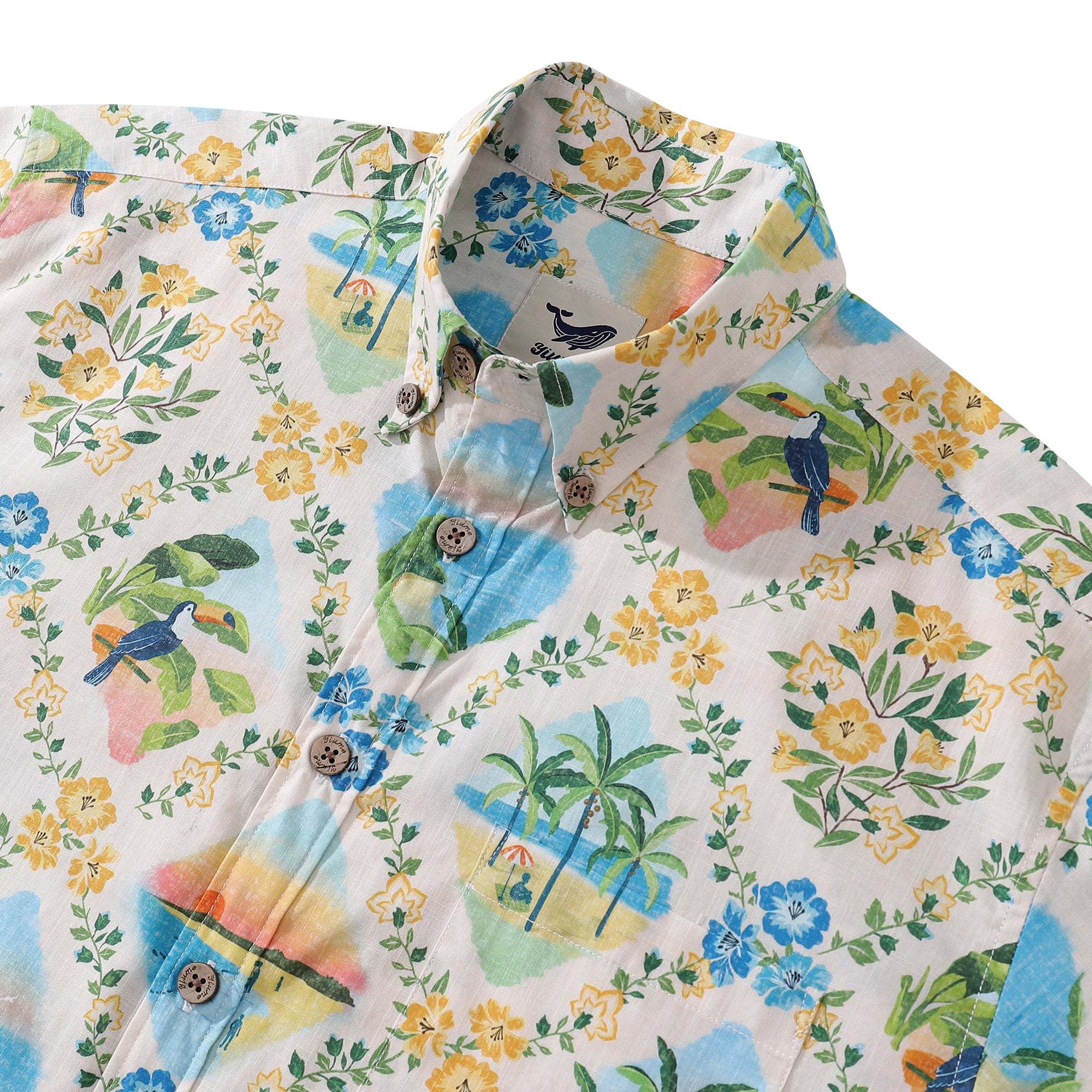 Hawaiian Shirt For Men Hawaiian Scenery Button-down Shirt Short Sleeve 100% Cotton Shirt By Sherry