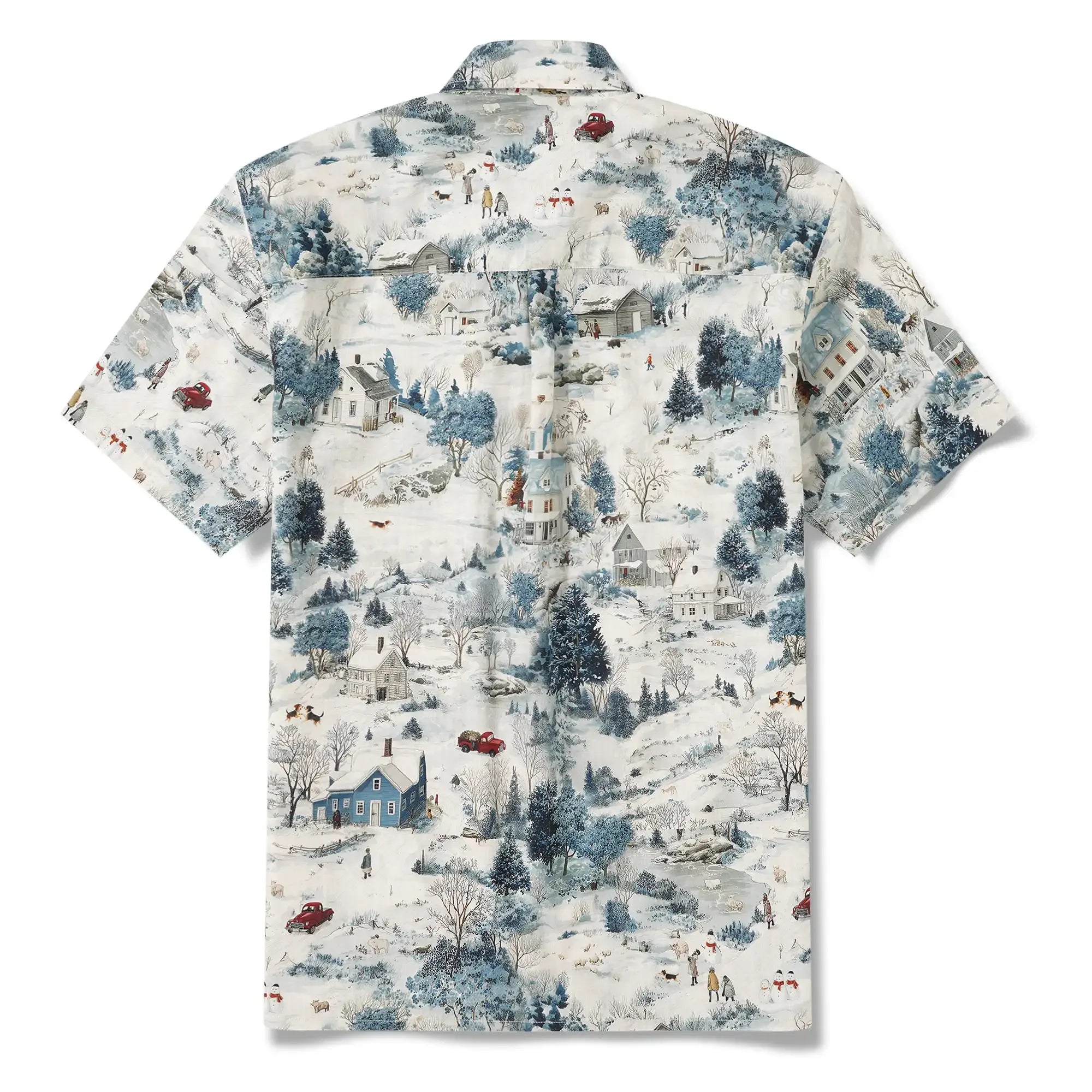 Men's Hawaiian Shirt Short Sleeve Button-down 100% Cotton Blue Aloha Snowy Countryside Chronicles By Huan huan