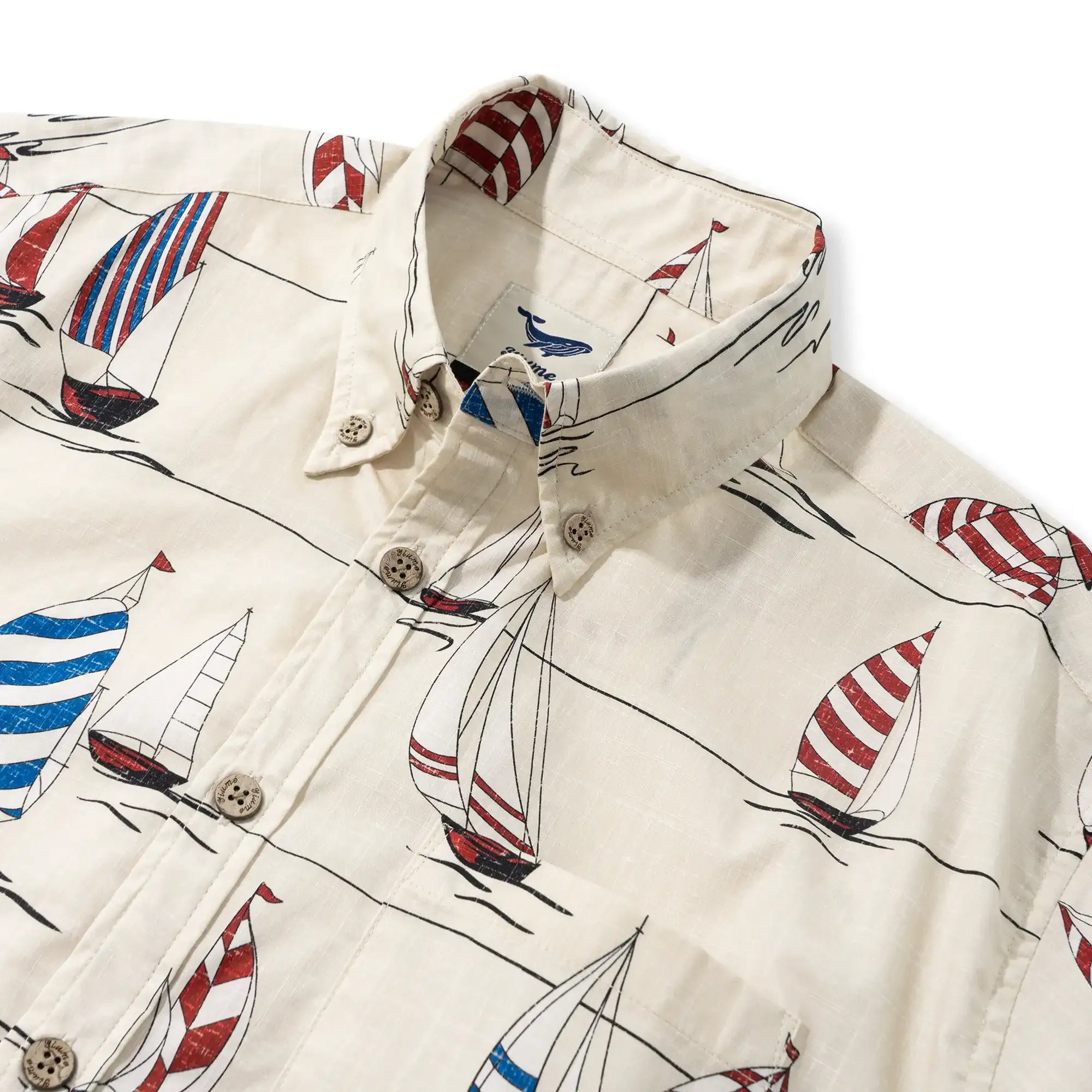 Men's Hawaiian Shirt Short Sleeve Button-down 100% Cotton Blue Aloha Sail into the Horizon By Huan huan