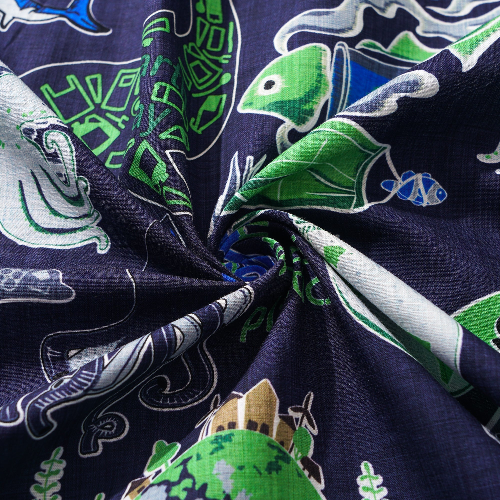 Men's Hawaiian Shirt Short Sleeve Button-down 100% Cotton Aloha Save Earth By Yana