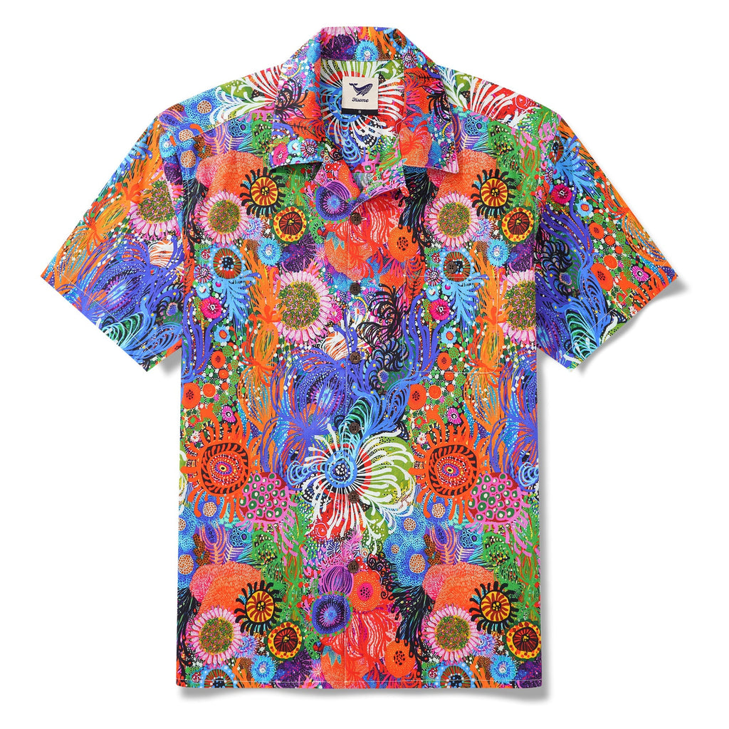 Chemise hawaïenne homme à manches courtes col camp 100 % coton Aloha algue Boho chic par DUDU