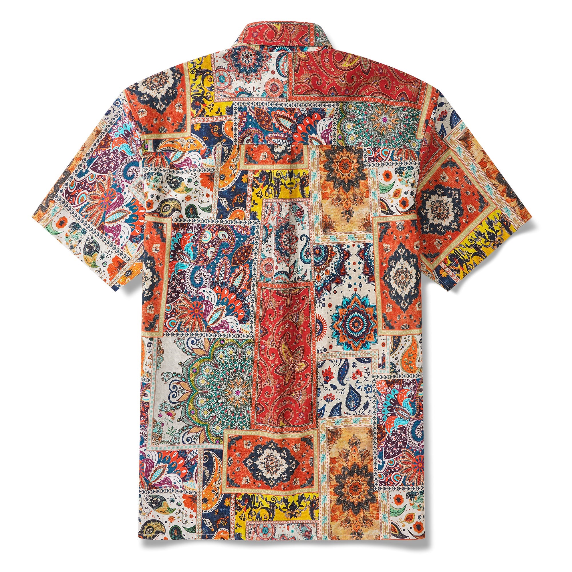Men's Hawaiian Shirt Short Sleeve Button-down 100% Cotton Blue Aloha Vivid Edges By Yakima