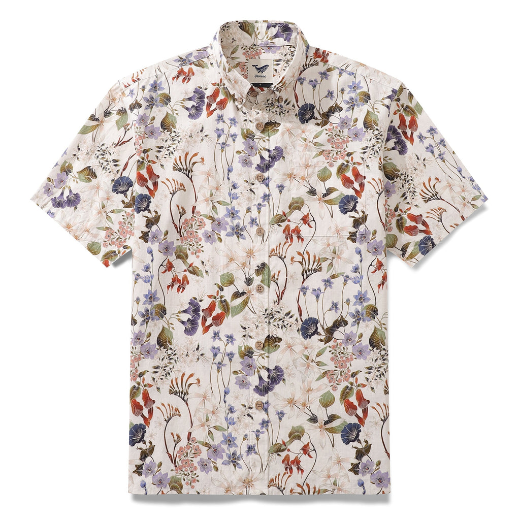 1930s Hawaiian Shirt For Men Wildflowers Print Cotton Short Sleeve Aloha Shirt Australian Wildflower By Eloise