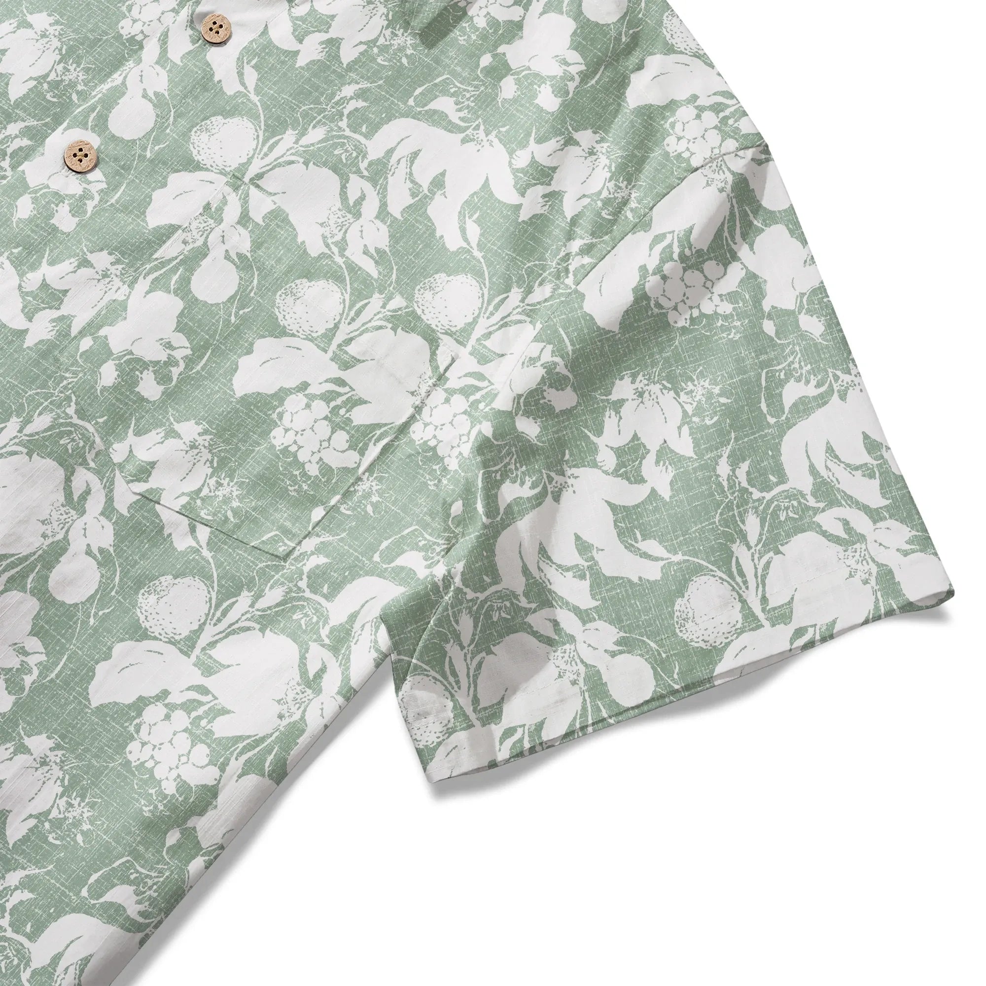 LeosWare® Flower Men's Hawaiian Shirt Short Sleeve Button-up 100% Cotton Green Aloha Verdant Memoirs By Ann