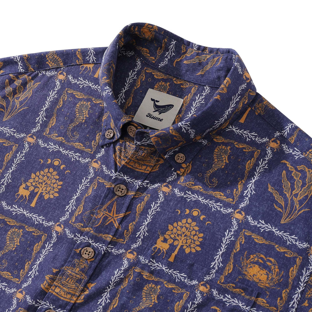 Men's Hawaiian Shirt Cancer Print Tencel™ Button-down Short Sleeve Aloha Shirt The 12 Zodiac Signs By Sherry