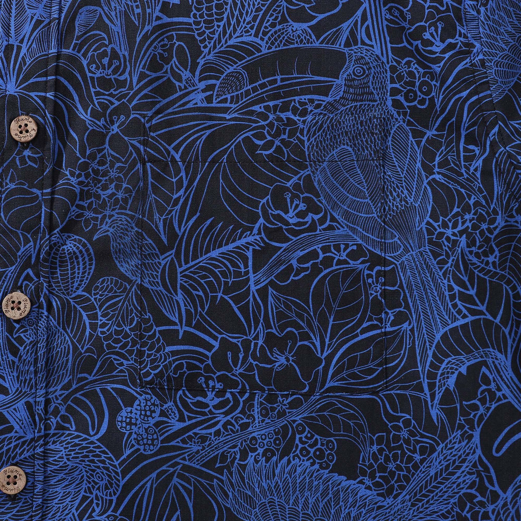 Dark Blue Tropical Hawaiian Shirt For Men Short Sleeve Button-down Shirt 100% Cotton Shirt By Sun