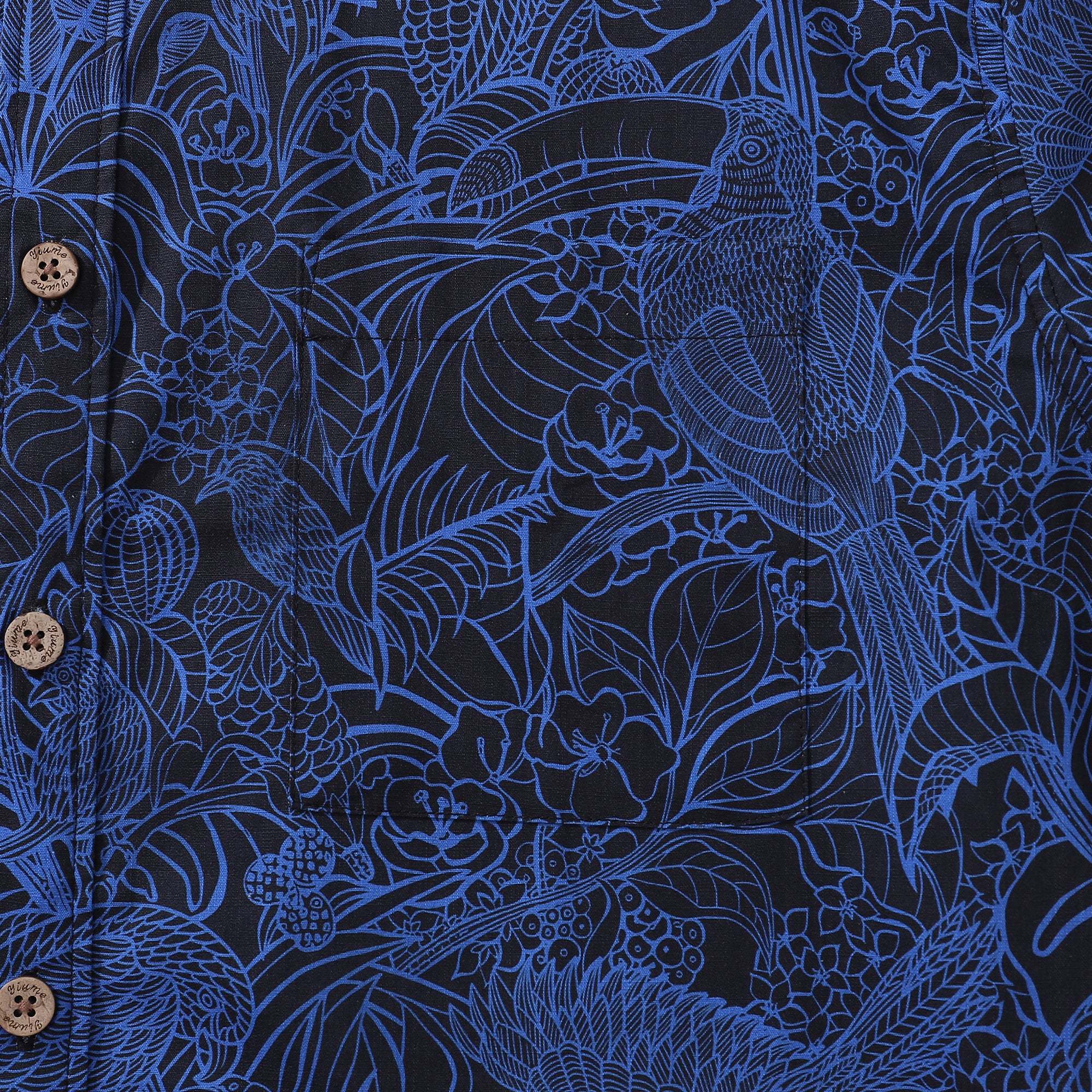 Dark Blue Tropical Hawaiian Shirt For Men Short Sleeve Button-down Shirt 100% Cotton Shirt By Sun