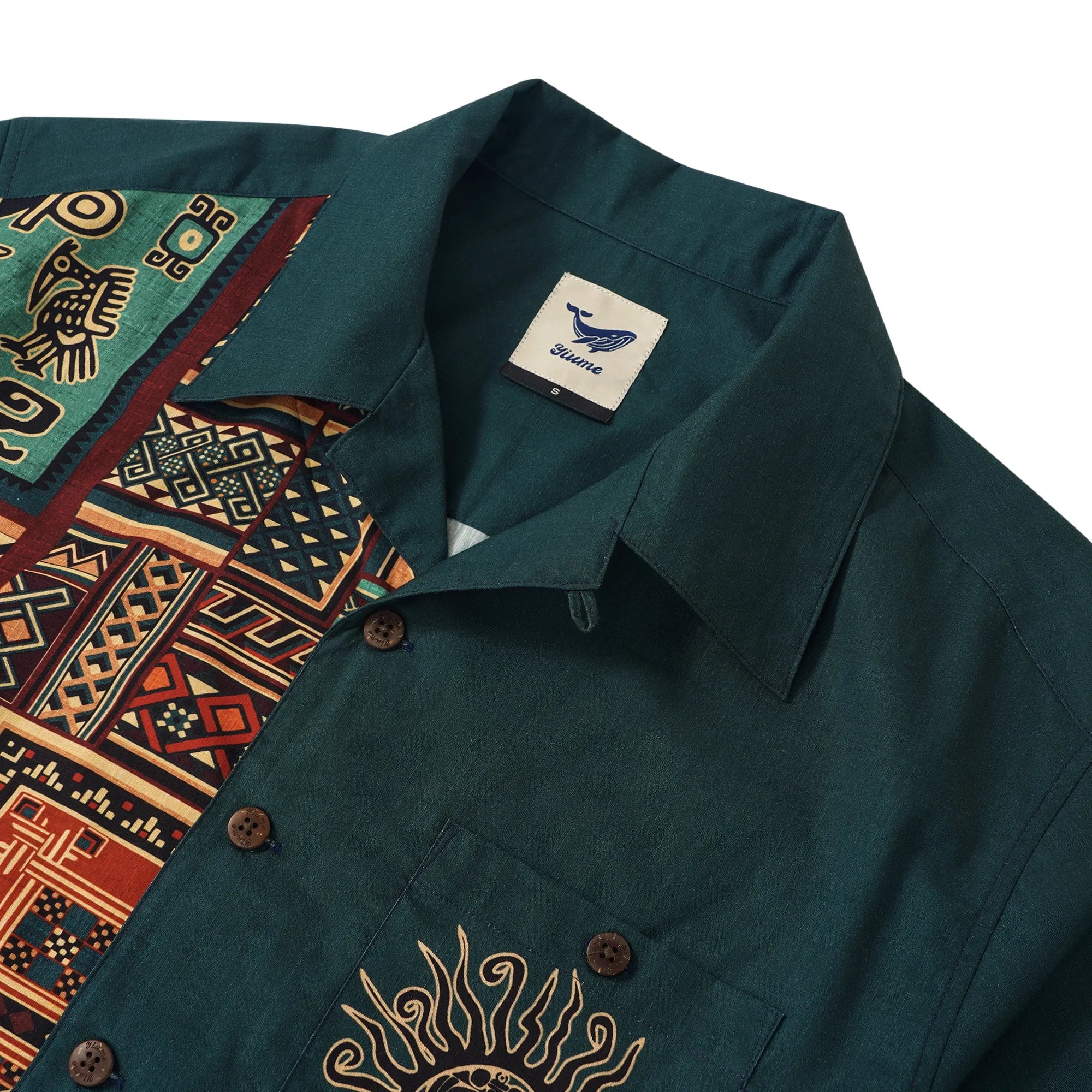 Men's Hawaiian Bowling Shirt Short Sleeve Camp Collar 100% Cotton Black Aloha The Charm Of Vintage Folk Patterns By Huan huan