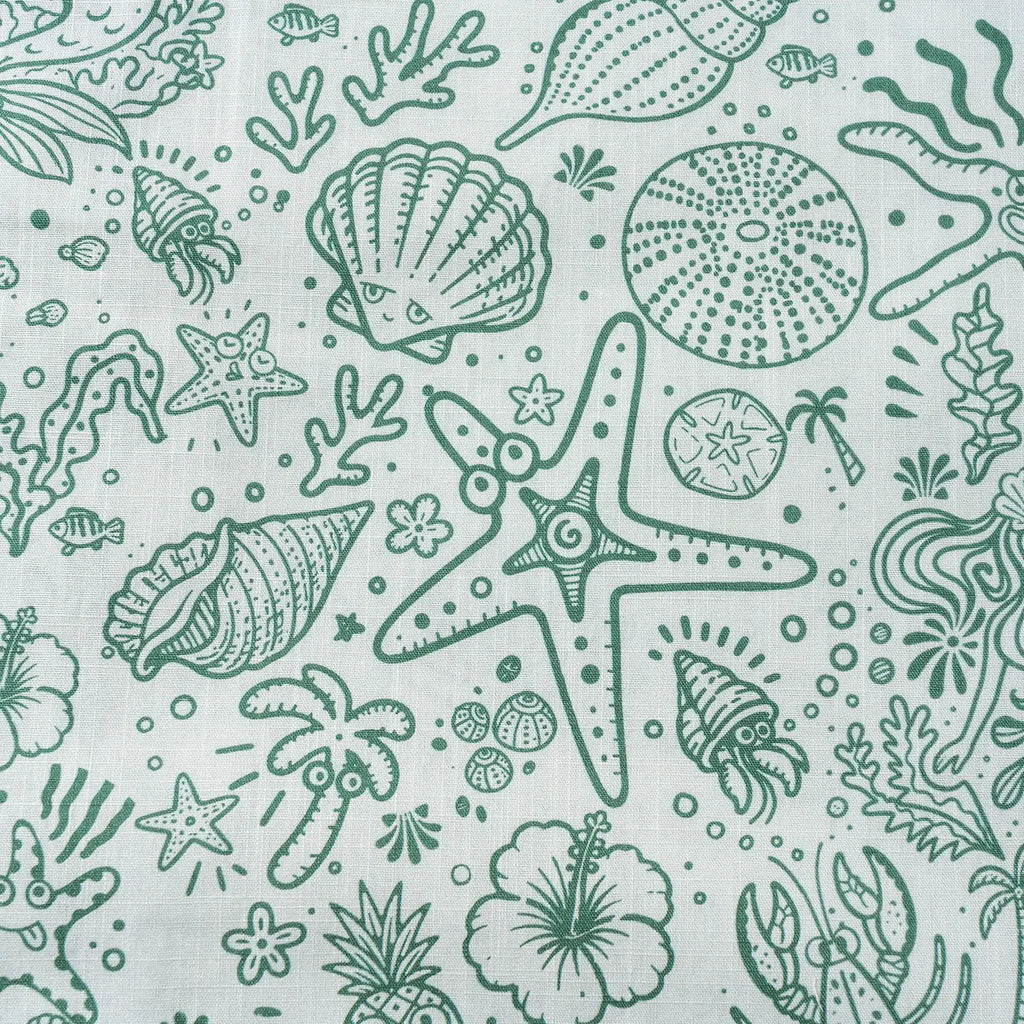Men's Hawaiian Shirt Short Sleeve Button-down 100% Cotton Green Aloha Coastal Doodle - Sage green By Huan huan