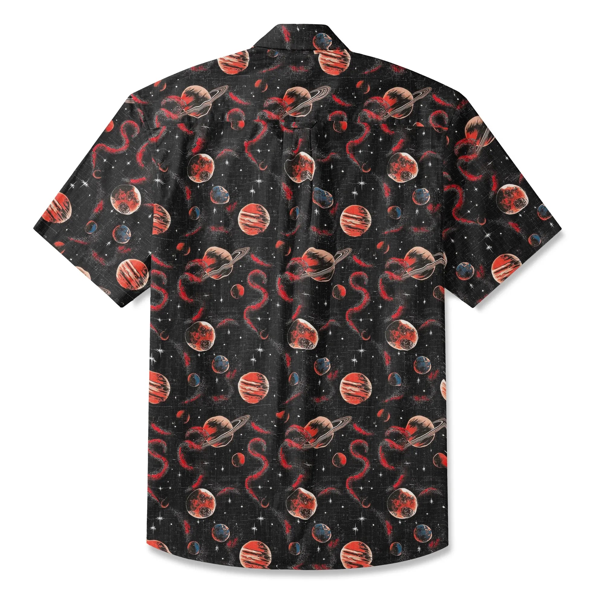 LeosWare® Men's Hawaiian Shirt Short Sleeve Button-up 100% Cotton Black Apace Aloha Crimson Celestial River By Ann