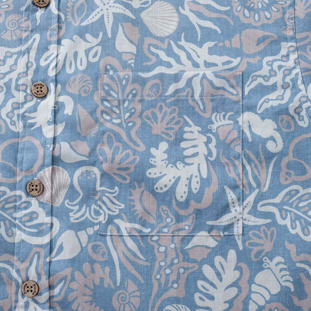 Men's Marine Life Shirt  Button-down 100% Cotton Blue Shirt Hawaiian Shirt Aloha Ocean-themed Silhouettes By Amy