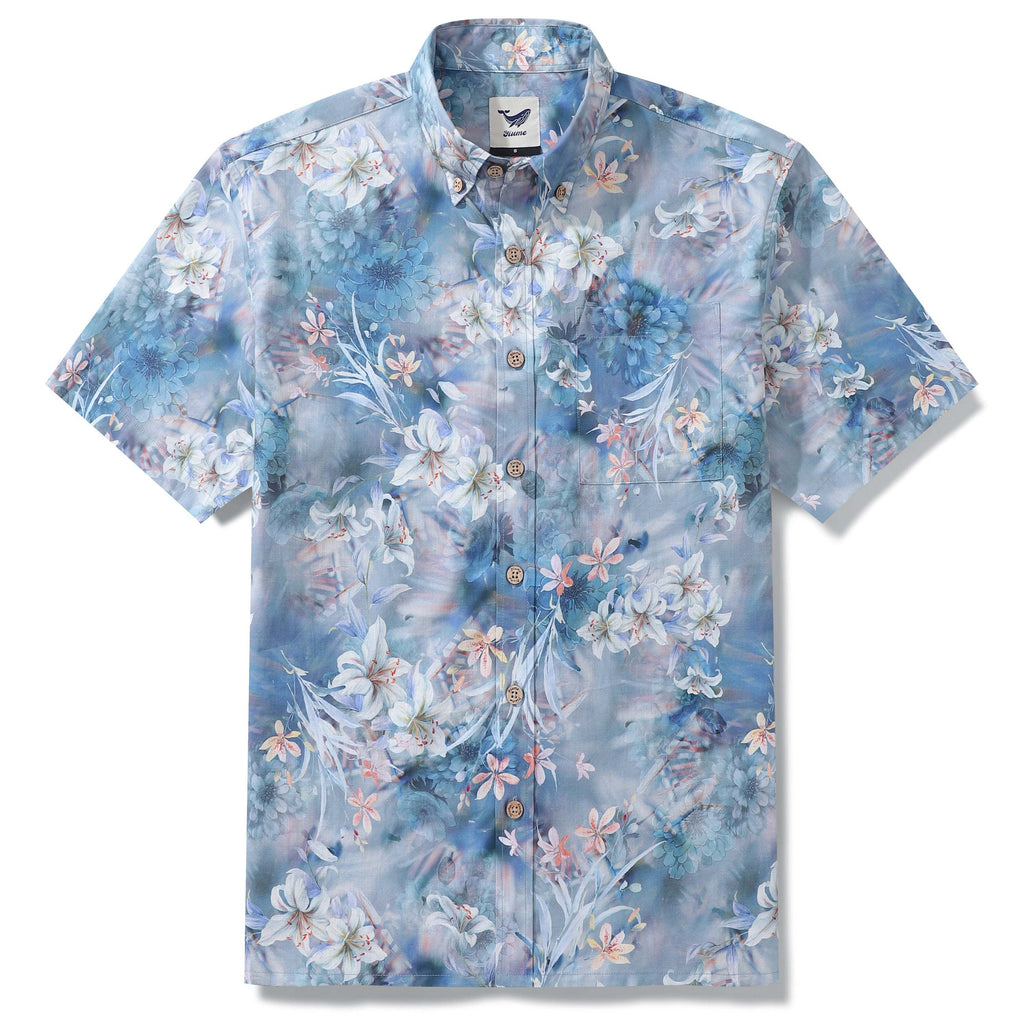 1950s Hawaiian Shirt For Men Floral Button-down Shirt Short Sleeve 100% Cotton Shirt Floral Whispers In The Mist By Cigar