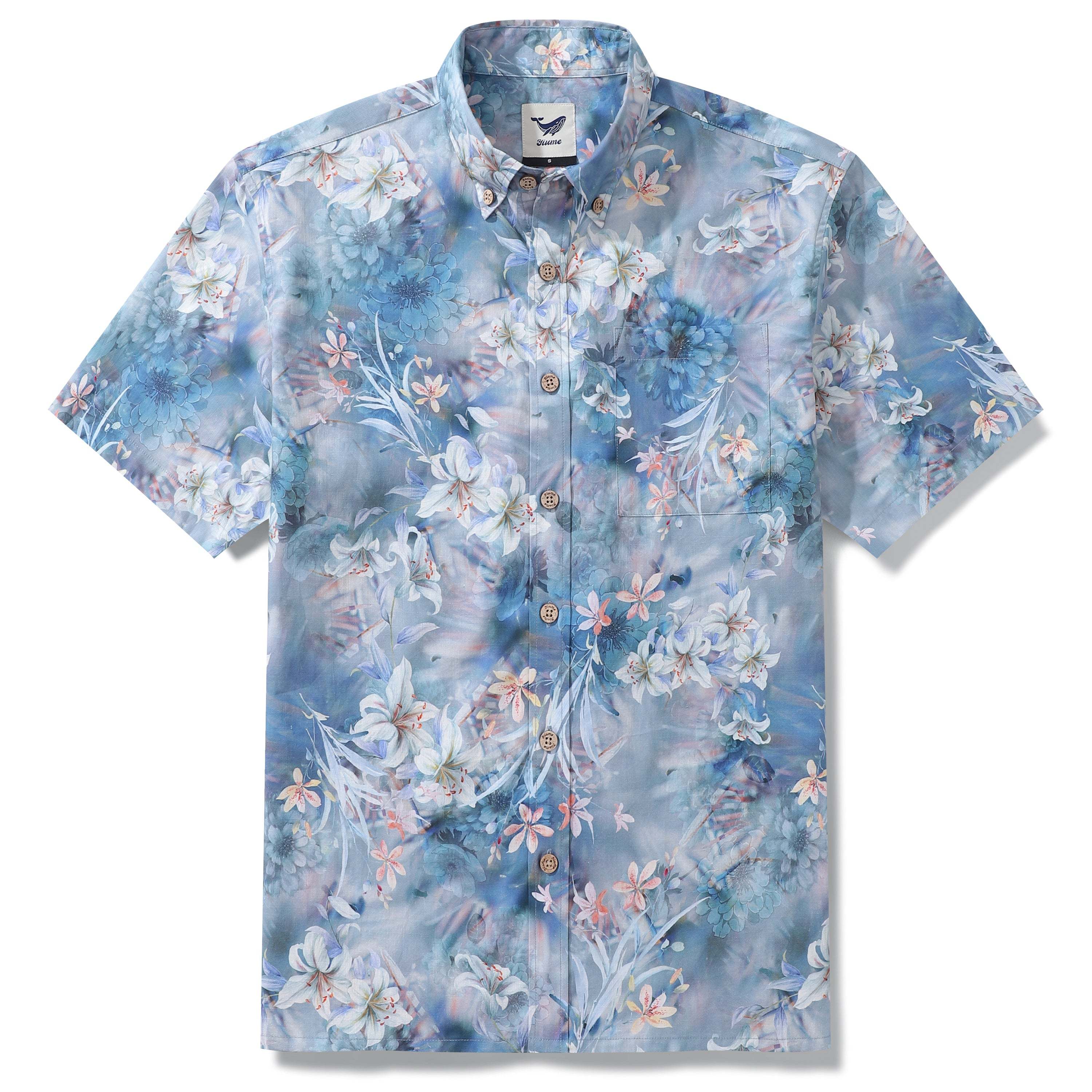 1950s Hawaiian Shirt For Men Floral Button-down Shirt Short Sleeve 100% Cotton Shirt Floral Whispers In The Mist By Cigar