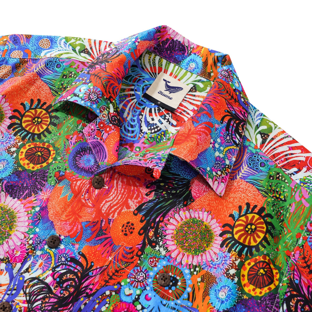 Chemise hawaïenne homme à manches courtes col camp 100 % coton Aloha algue Boho chic par DUDU