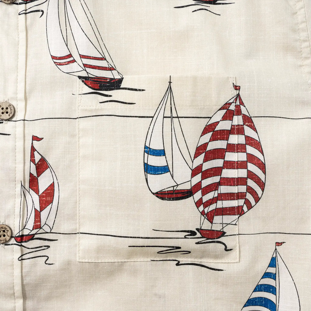 Men's Hawaiian Shirt Short Sleeve Button-down 100% Cotton Blue Aloha Sail into the Horizon By Huan huan